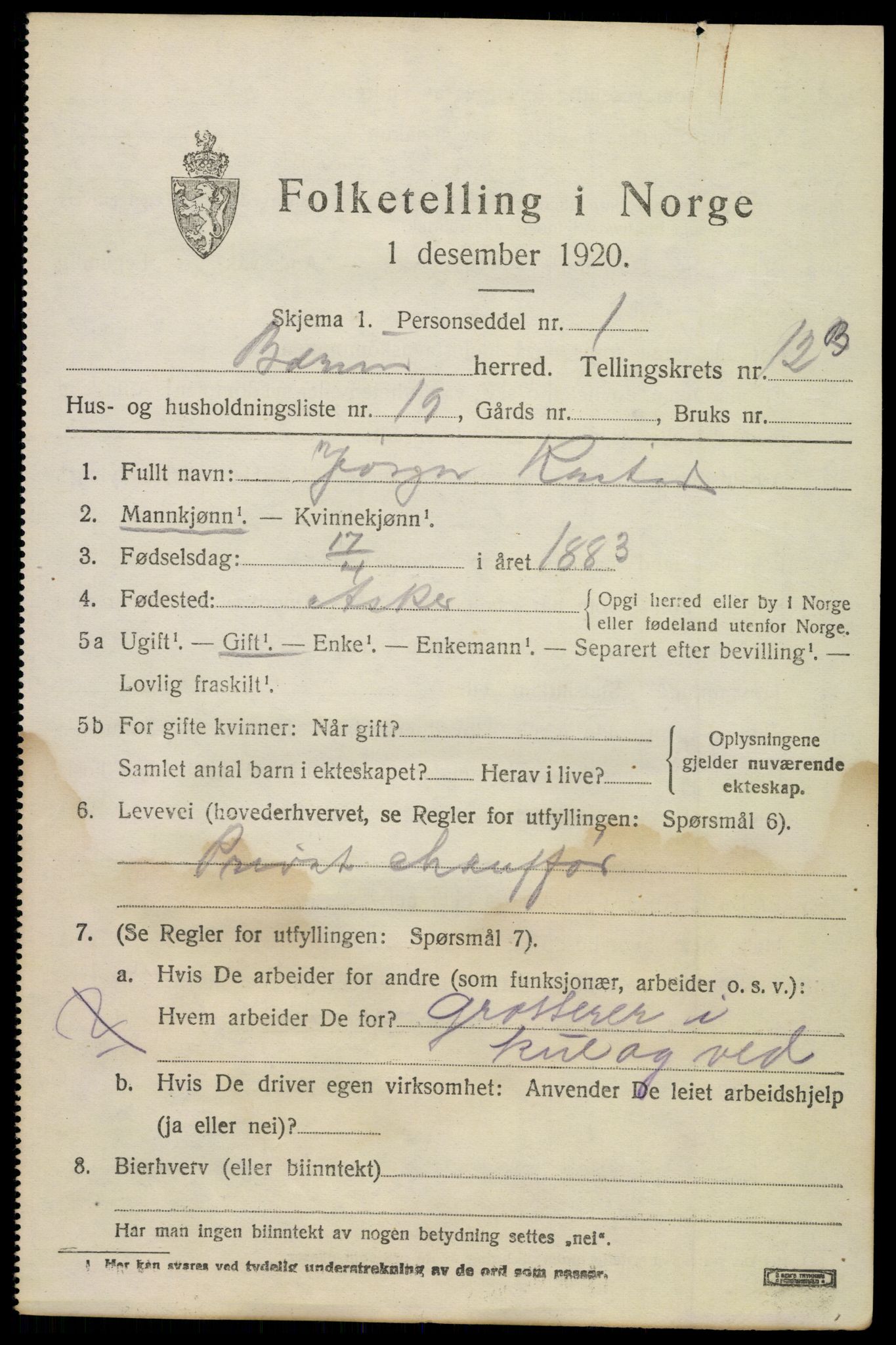 SAO, 1920 census for Bærum, 1920, p. 27672