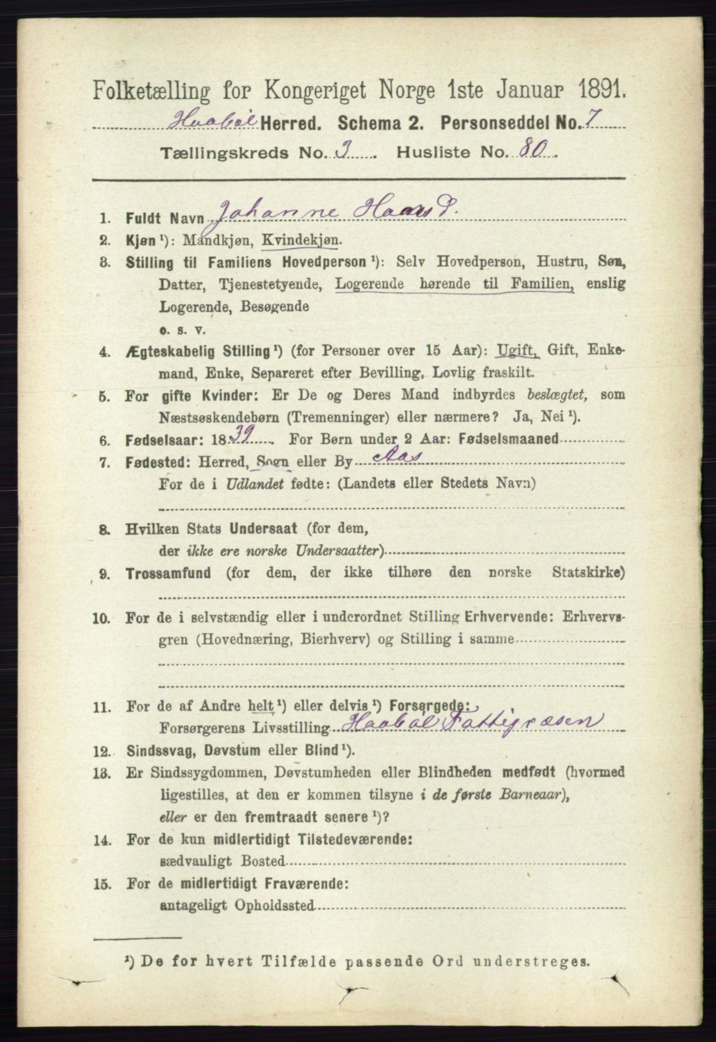 RA, 1891 census for 0138 Hobøl, 1891, p. 2113