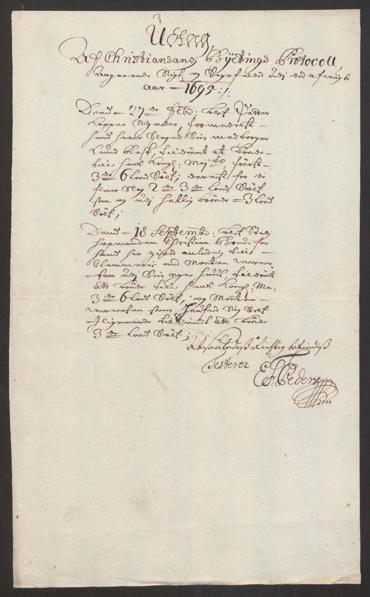 Rentekammeret inntil 1814, Reviderte regnskaper, Byregnskaper, AV/RA-EA-4066/R/Rm/L0285: [M18] Sikt og sakefall, 1681-1718, p. 239