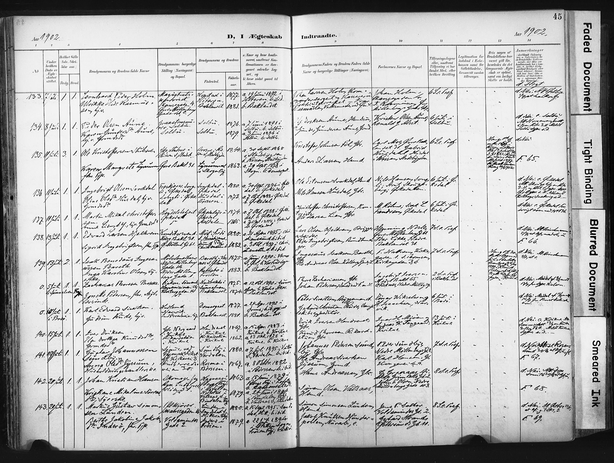 Ministerialprotokoller, klokkerbøker og fødselsregistre - Sør-Trøndelag, SAT/A-1456/604/L0201: Parish register (official) no. 604A21, 1901-1911, p. 45