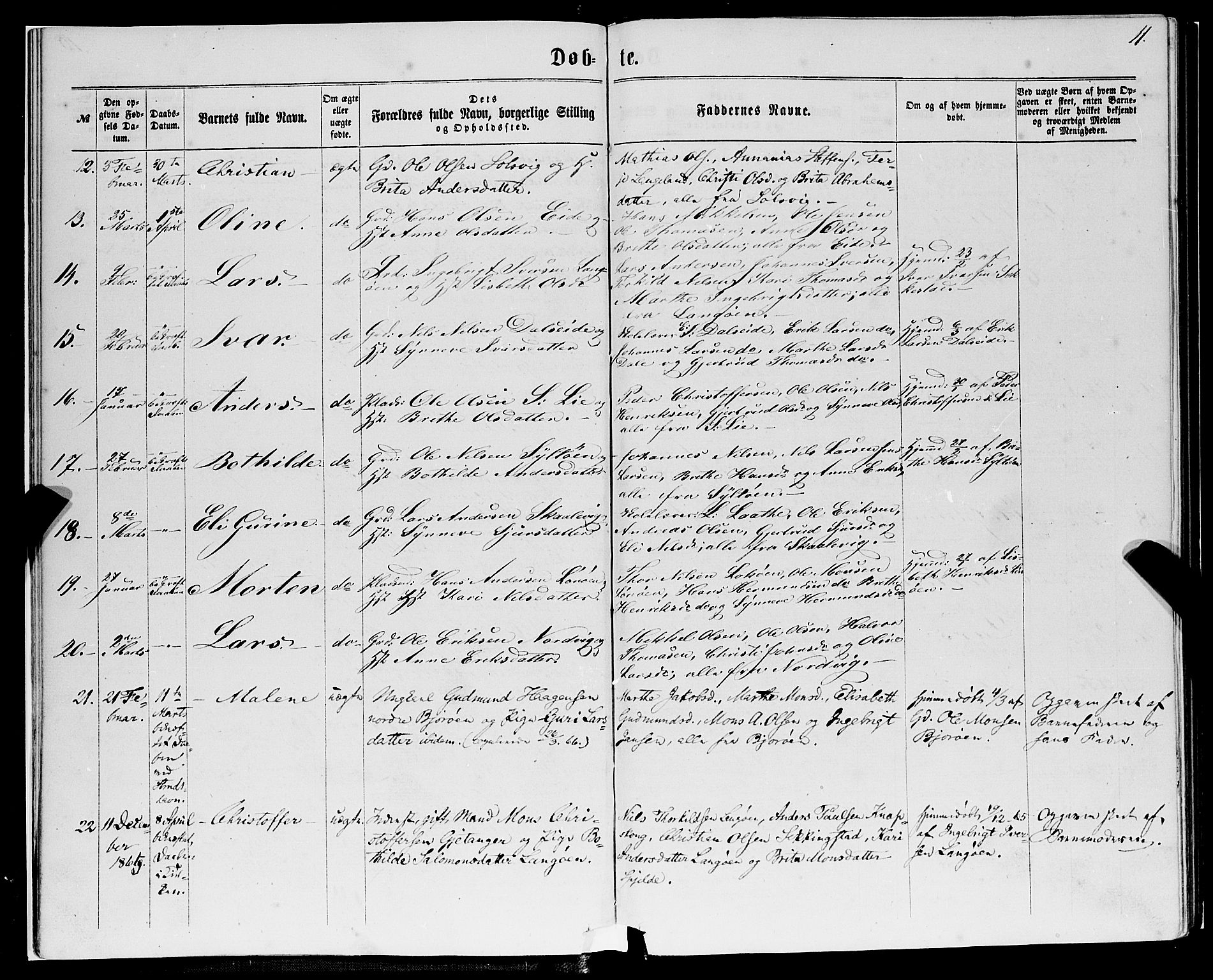 Fjell sokneprestembete, AV/SAB-A-75301/H/Haa: Parish register (official) no. A 3, 1864-1877, p. 11