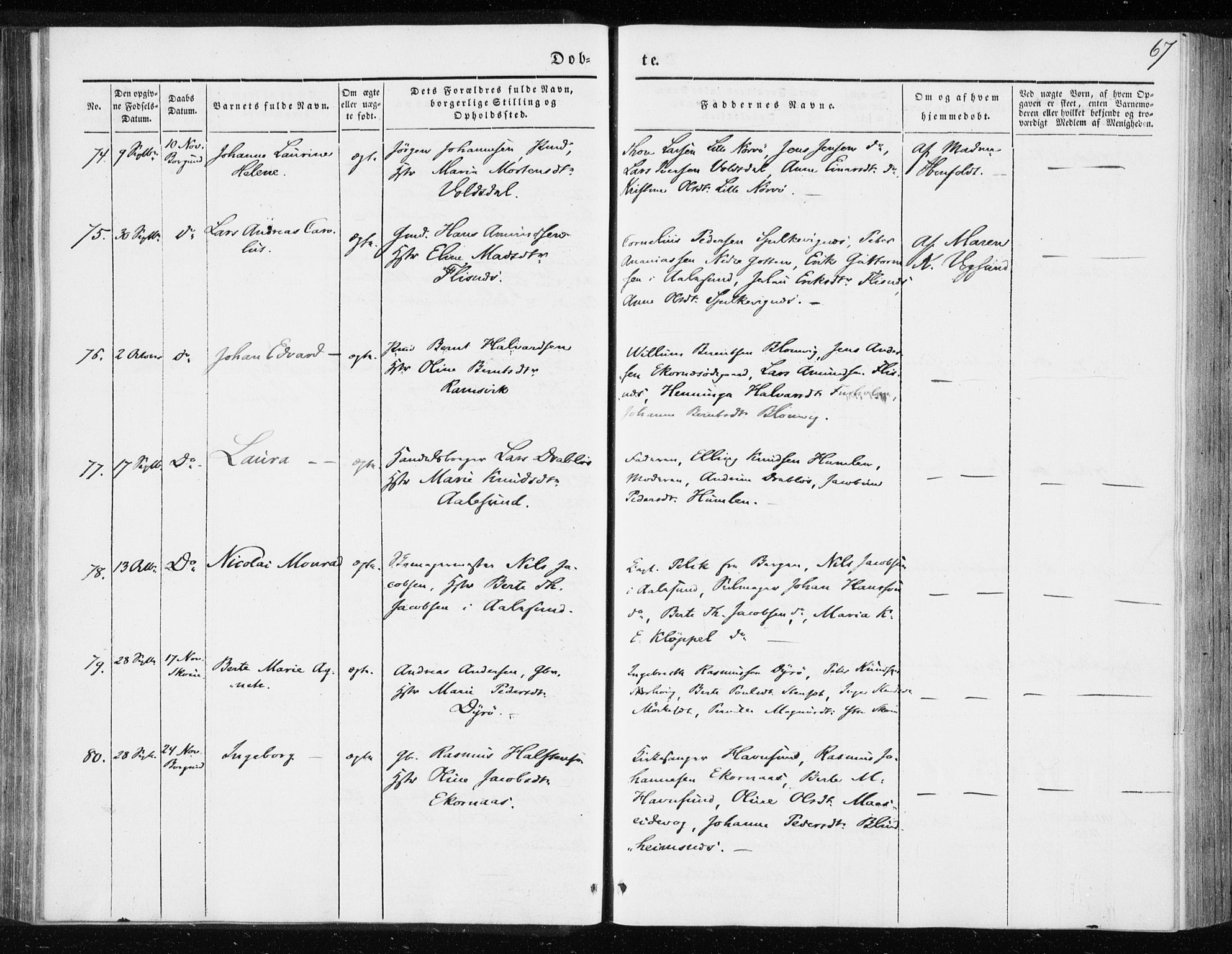 Ministerialprotokoller, klokkerbøker og fødselsregistre - Møre og Romsdal, AV/SAT-A-1454/528/L0415: Curate's parish register no. 528B03, 1843-1852, p. 67