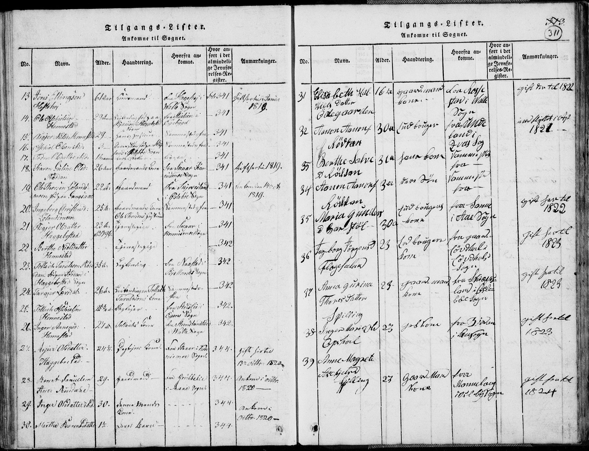 Nord-Audnedal sokneprestkontor, AV/SAK-1111-0032/F/Fb/Fbb/L0001: Parish register (copy) no. B 1, 1816-1858, p. 311