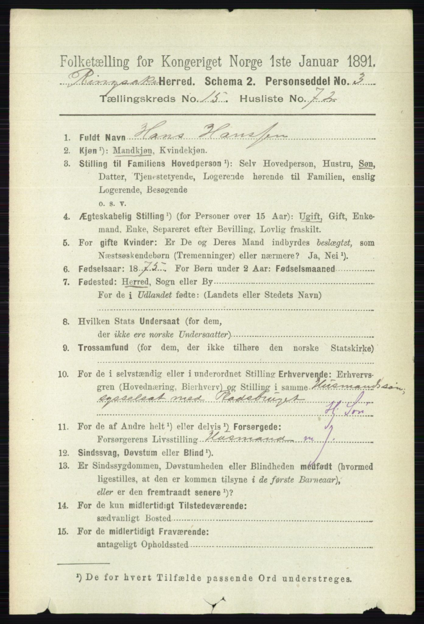 RA, 1891 census for 0412 Ringsaker, 1891, p. 8923