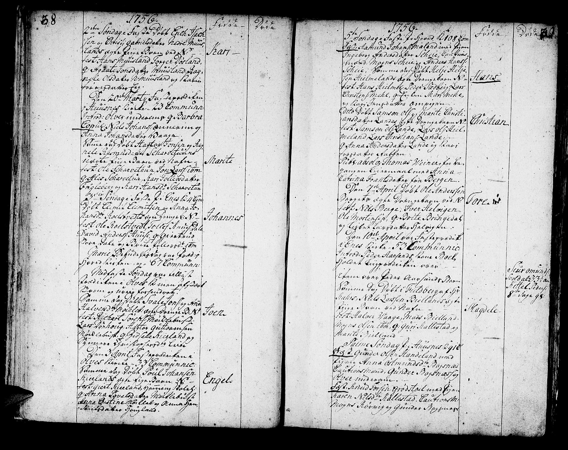 Kvinnherad sokneprestembete, SAB/A-76401/H/Haa: Parish register (official) no. A 3, 1754-1777, p. 38-39