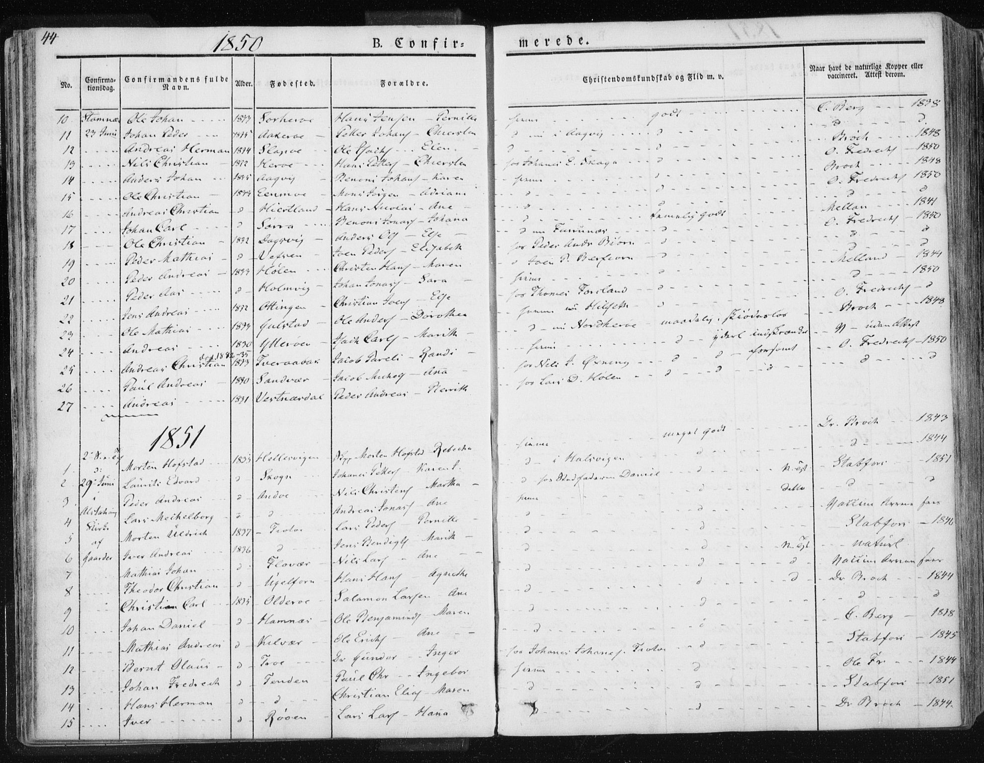 Ministerialprotokoller, klokkerbøker og fødselsregistre - Nordland, AV/SAT-A-1459/830/L0447: Parish register (official) no. 830A11, 1831-1854, p. 44