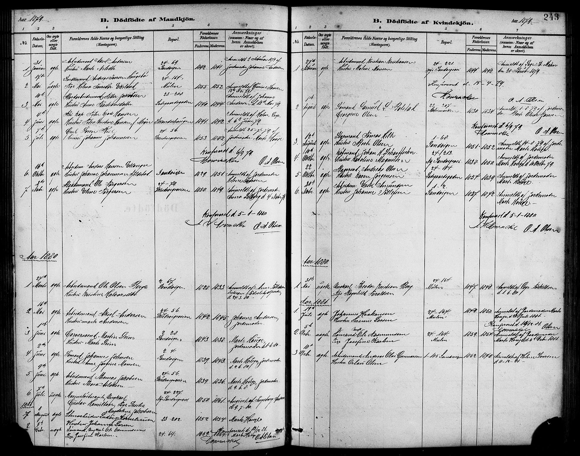 Sandviken Sokneprestembete, SAB/A-77601/H/Hb/L0001: Parish register (copy) no. A 2, 1879-1892, p. 243