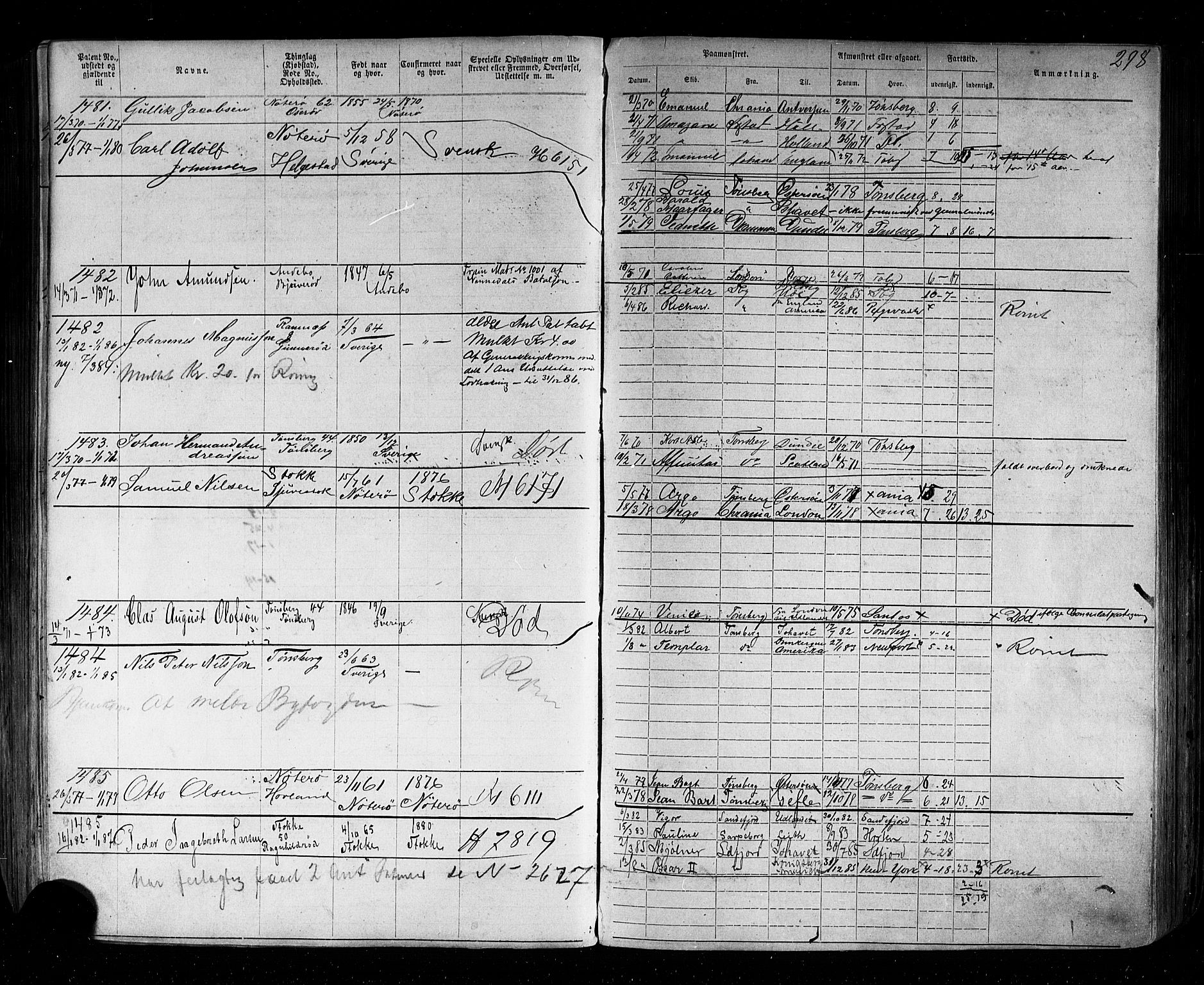 Tønsberg innrulleringskontor, AV/SAKO-A-786/F/Fb/L0002: Annotasjonsrulle Patent nr. 1-2635, 1869-1877, p. 334