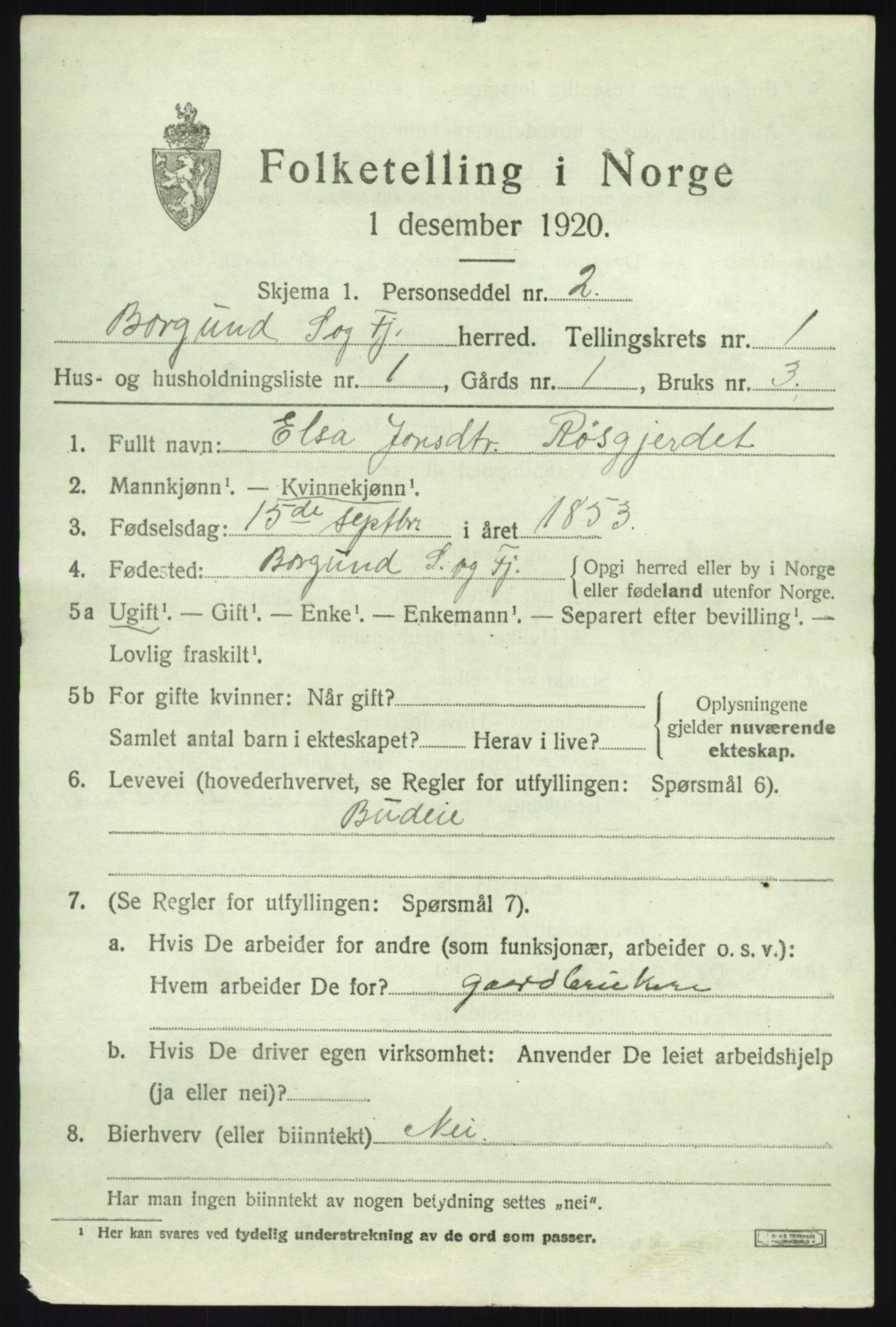 SAB, 1920 census for Borgund, 1920, p. 252