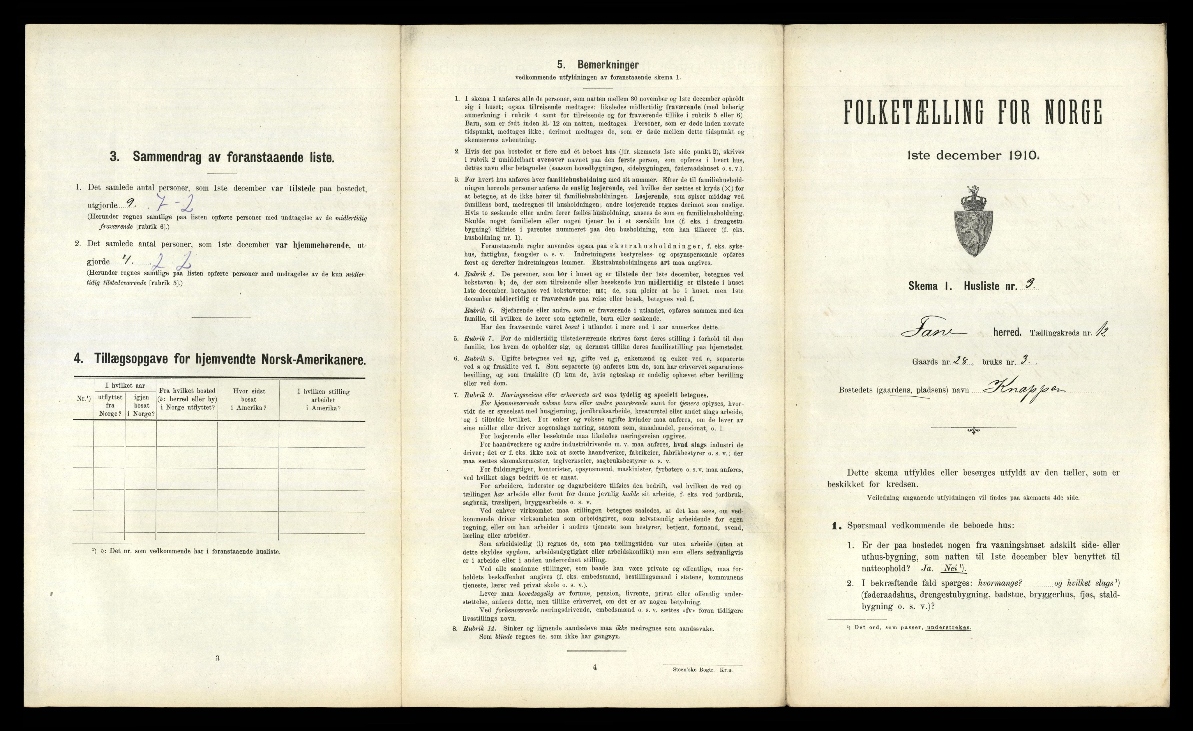 RA, 1910 census for Fana, 1910, p. 1527