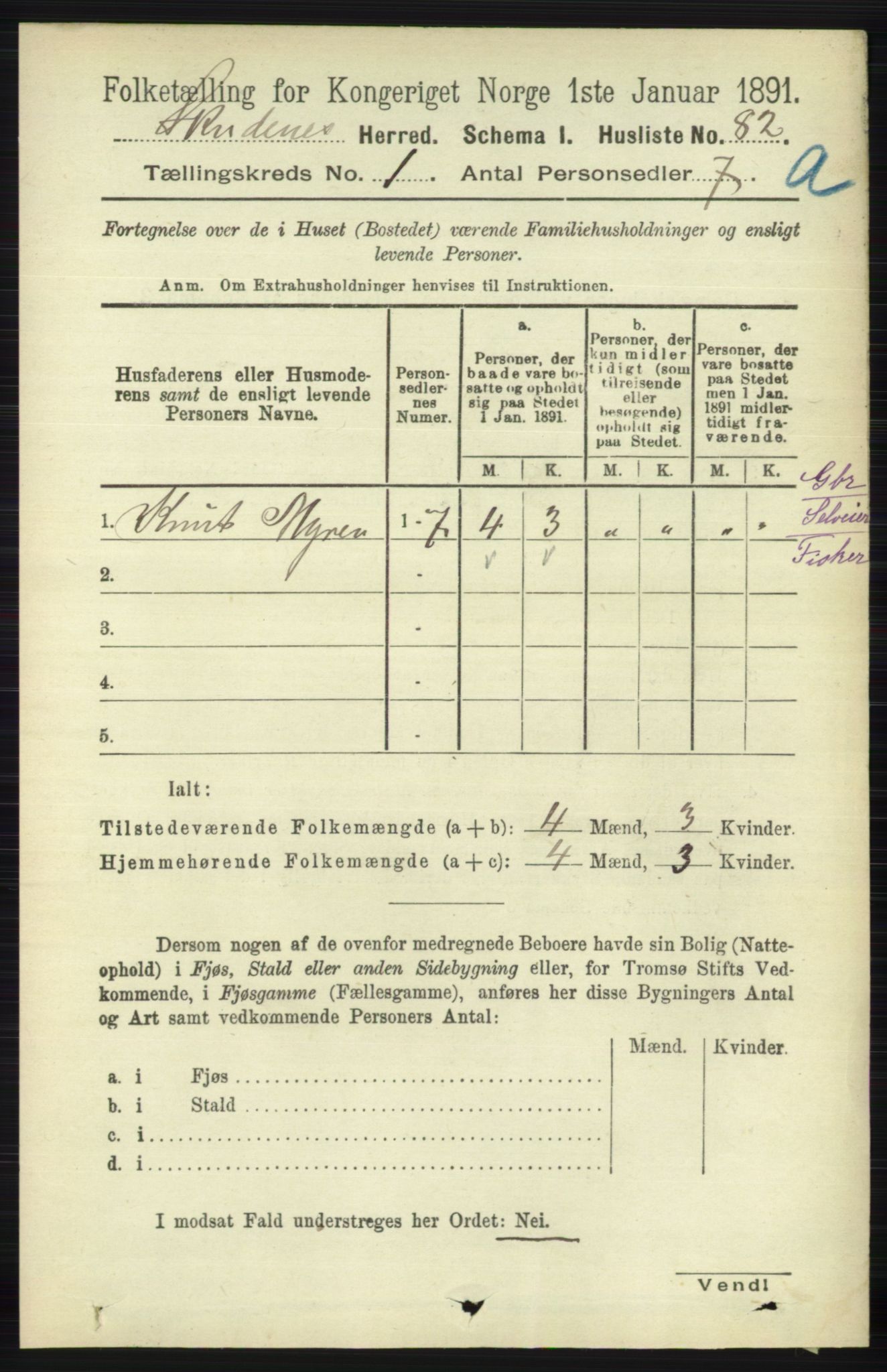 RA, 1891 census for 1150 Skudenes, 1891, p. 106