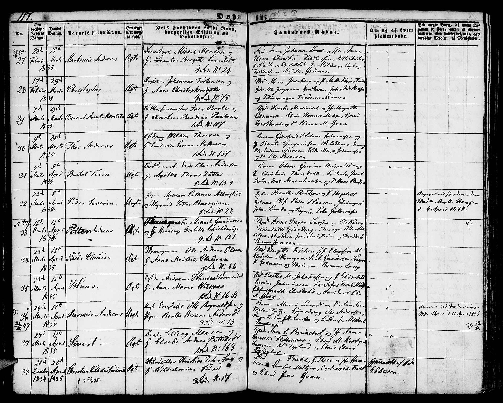 Nykirken Sokneprestembete, SAB/A-77101/H/Hab: Parish register (copy) no. A 5I, 1821-1841, p. 117