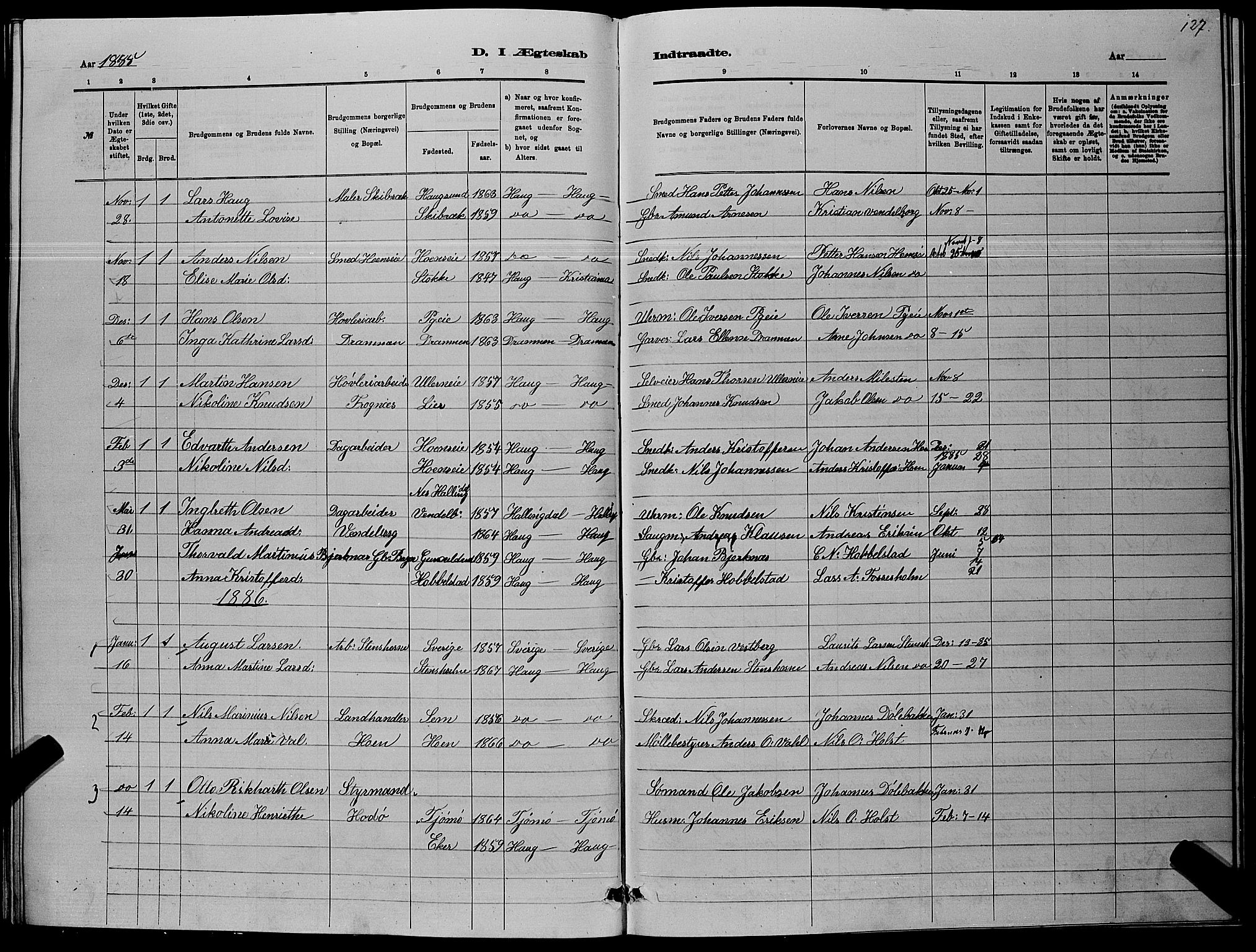 Eiker kirkebøker, SAKO/A-4/G/Ga/L0005: Parish register (copy) no. I 5, 1878-1887, p. 127
