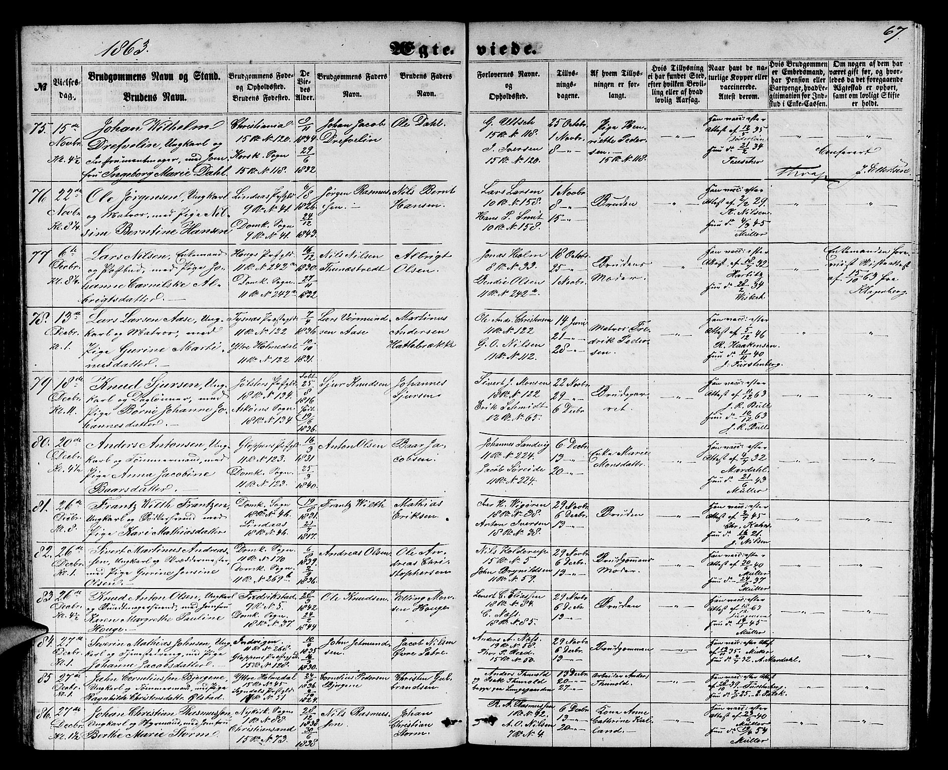 Domkirken sokneprestembete, SAB/A-74801/H/Hab/L0030: Parish register (copy) no. D 2, 1857-1876, p. 67