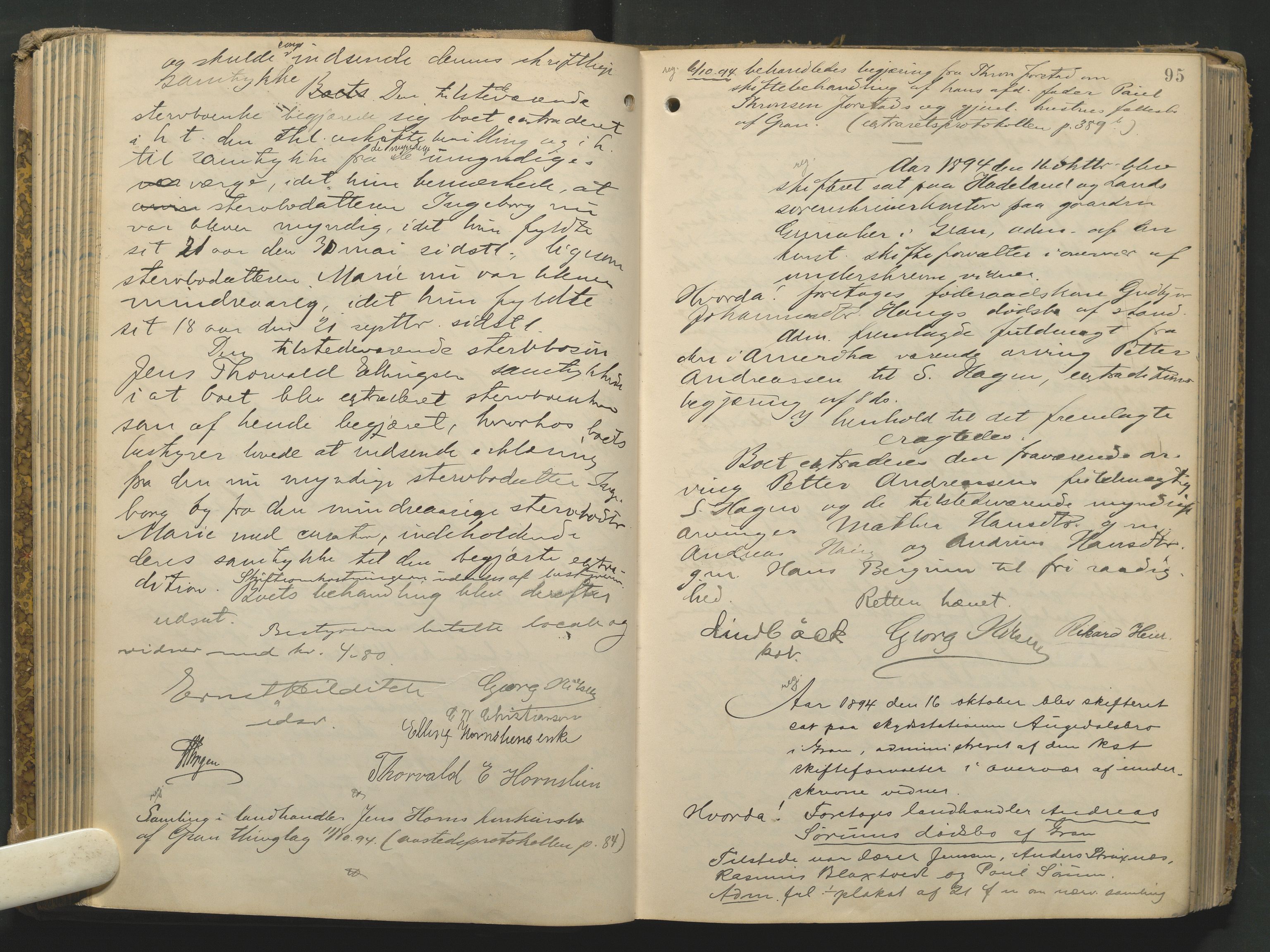Hadeland og Land tingrett, AV/SAH-TING-010/J/Jc/L0005: Skifteforhandlingsprotokoll, 1893-1916, p. 94b-95a