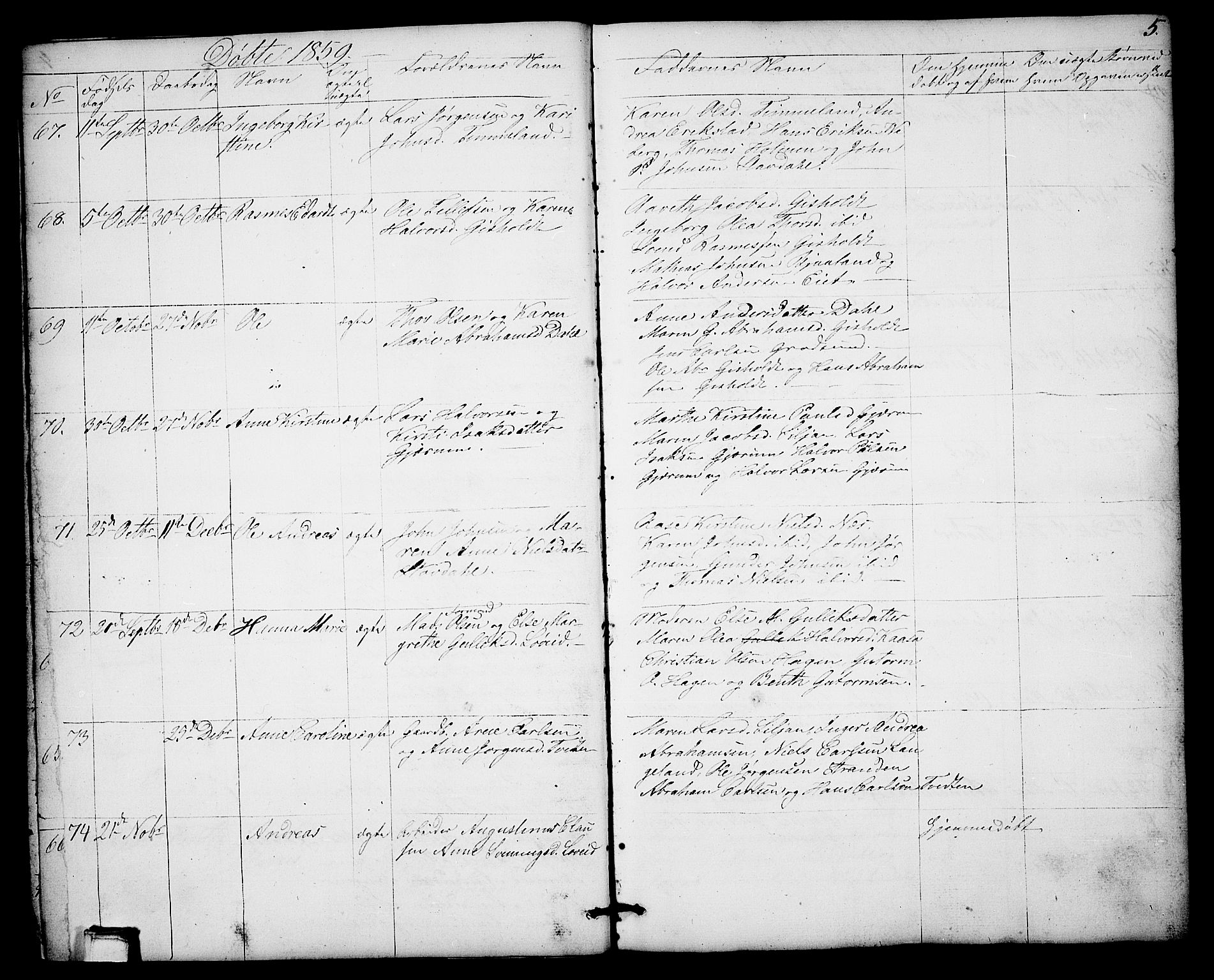 Solum kirkebøker, SAKO/A-306/G/Gb/L0002: Parish register (copy) no. II 2, 1859-1879, p. 5
