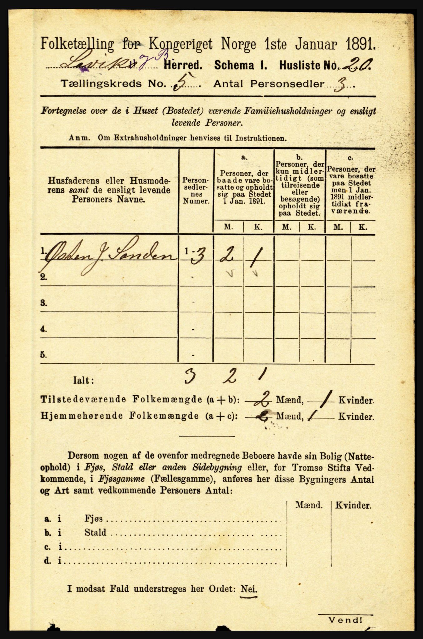 RA, 1891 census for 1415 Lavik og Brekke, 1891, p. 977