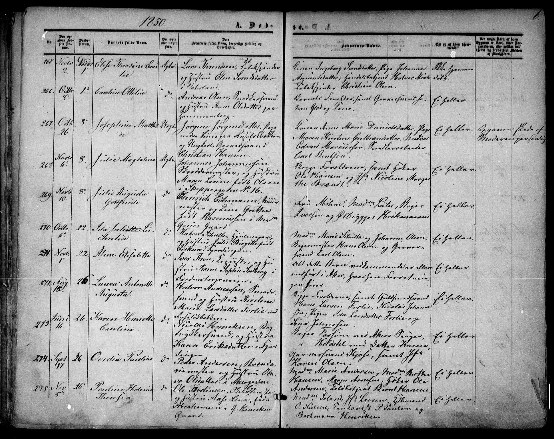 Oslo domkirke Kirkebøker, SAO/A-10752/F/Fa/L0014: Parish register (official) no. 14, 1850-1857, p. 6