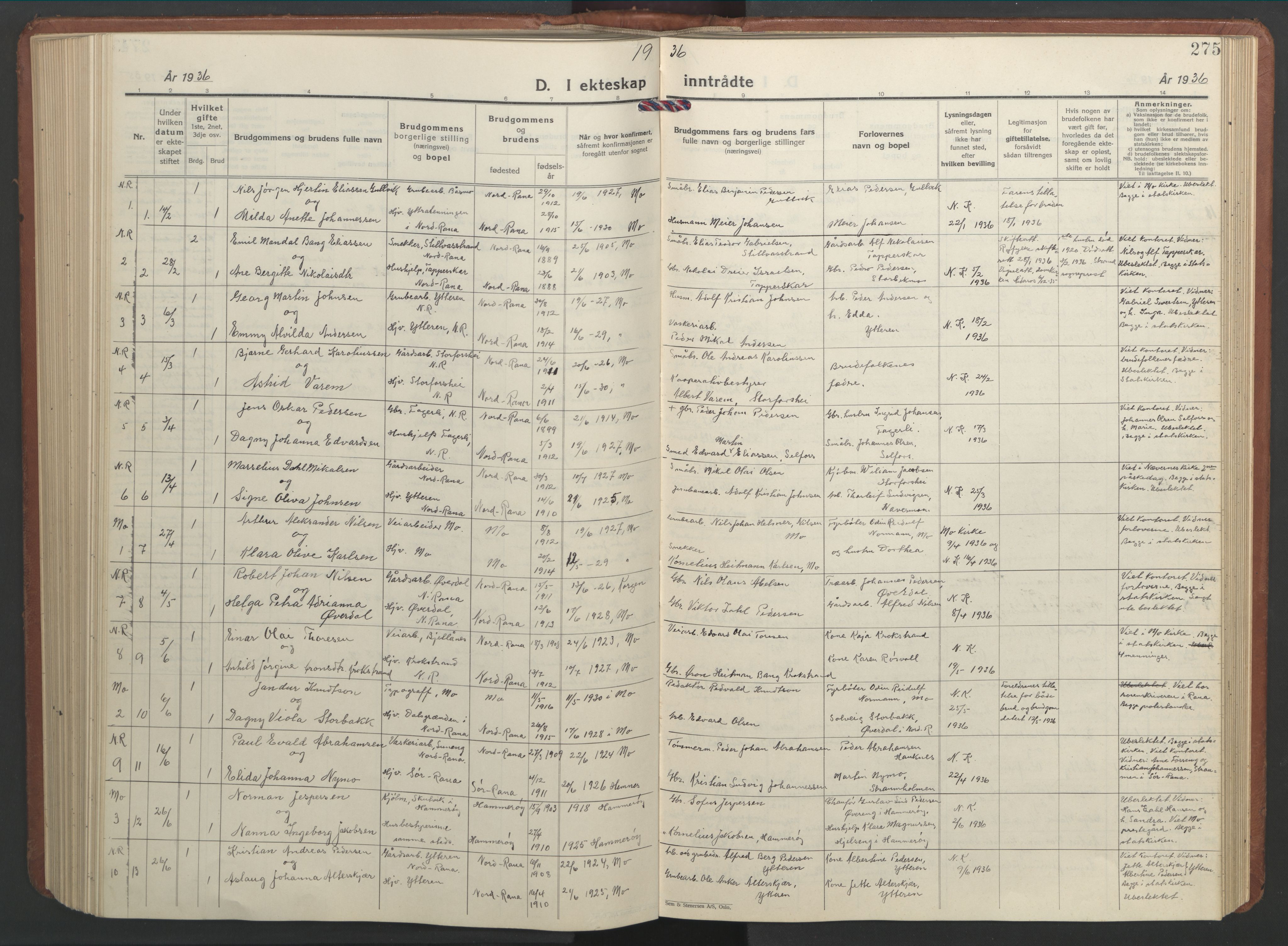 Ministerialprotokoller, klokkerbøker og fødselsregistre - Nordland, SAT/A-1459/827/L0425: Parish register (copy) no. 827C14, 1931-1946, p. 275