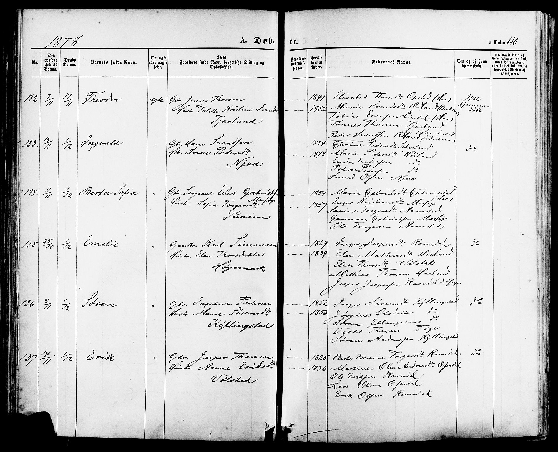 Lye sokneprestkontor, AV/SAST-A-101794/001/30BA/L0008: Parish register (official) no. A 7, 1872-1881, p. 110