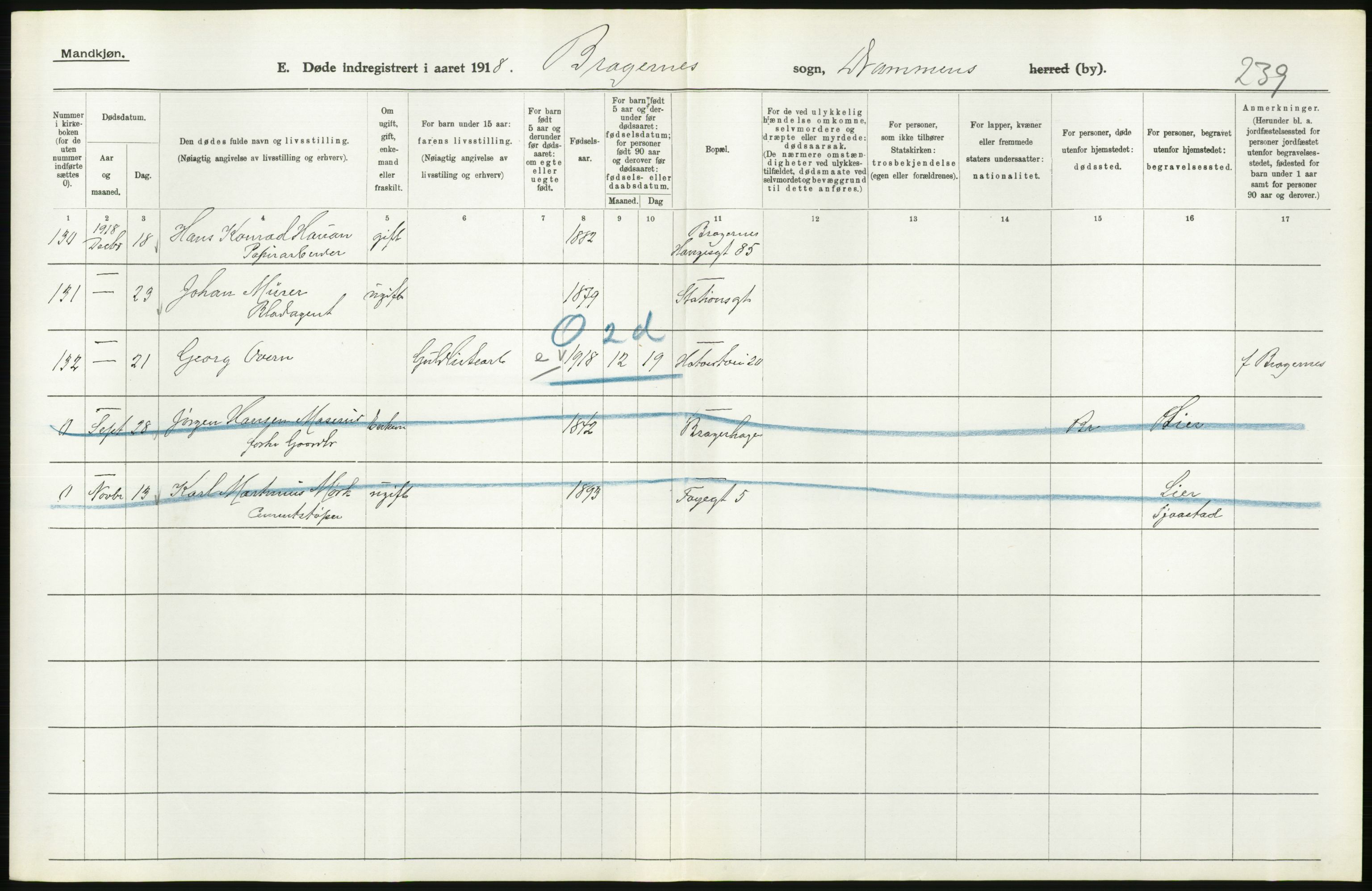 Statistisk sentralbyrå, Sosiodemografiske emner, Befolkning, AV/RA-S-2228/D/Df/Dfb/Dfbh/L0020: Buskerud fylke: Døde. Bygder og byer., 1918, p. 524