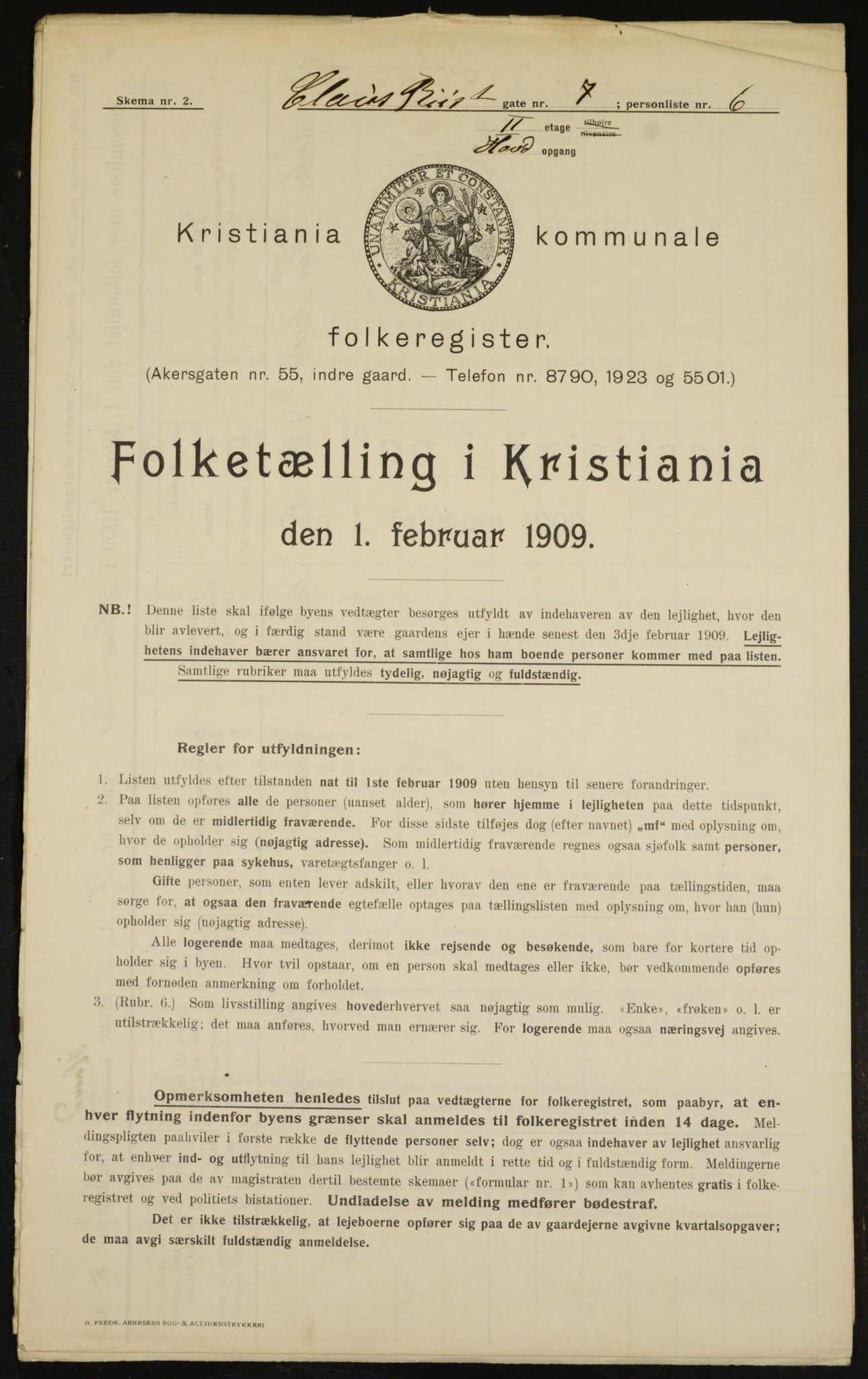 OBA, Municipal Census 1909 for Kristiania, 1909, p. 11532