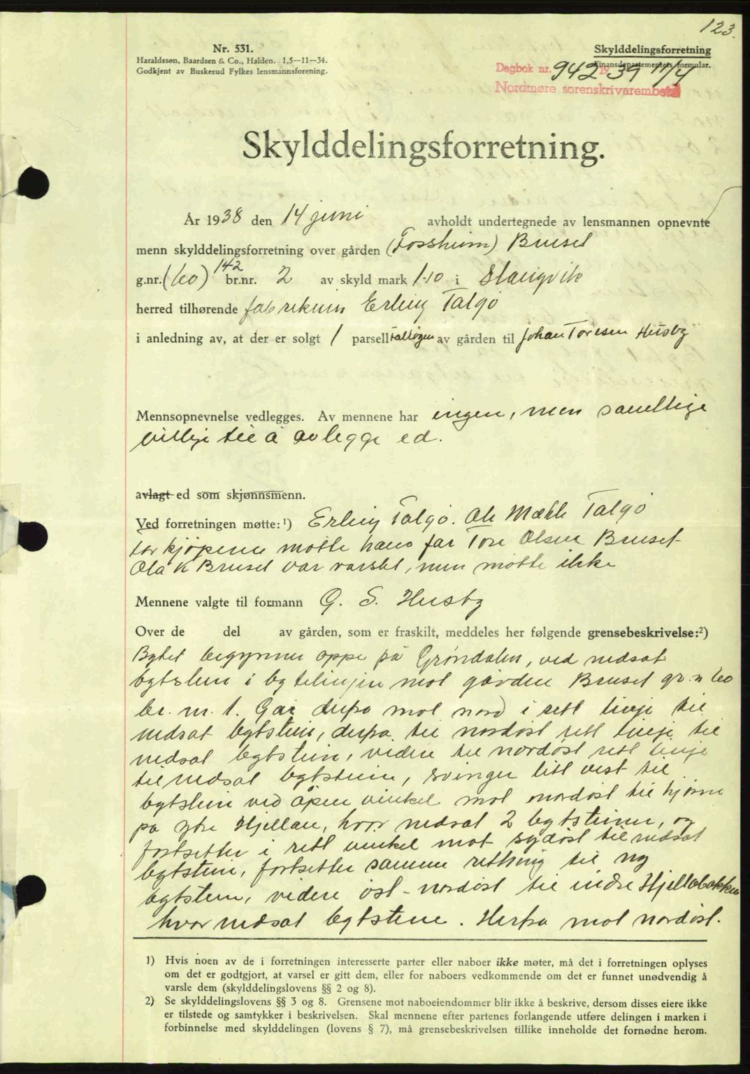 Nordmøre sorenskriveri, AV/SAT-A-4132/1/2/2Ca: Mortgage book no. A86, 1939-1939, Diary no: : 942/1939