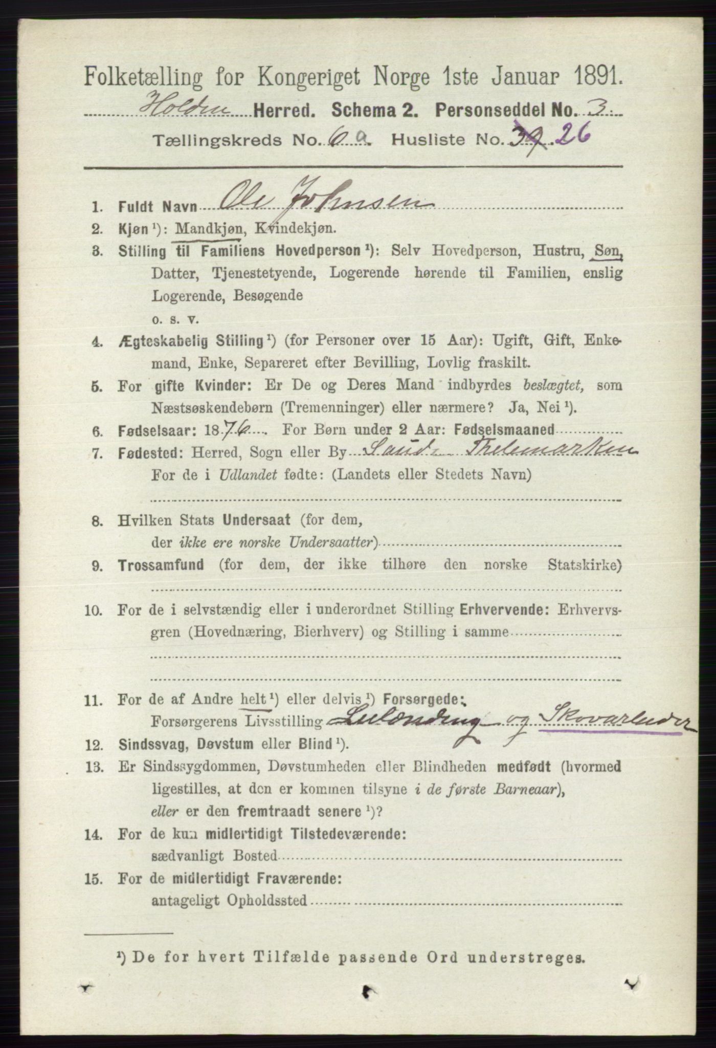 RA, 1891 census for 0819 Holla, 1891, p. 3023