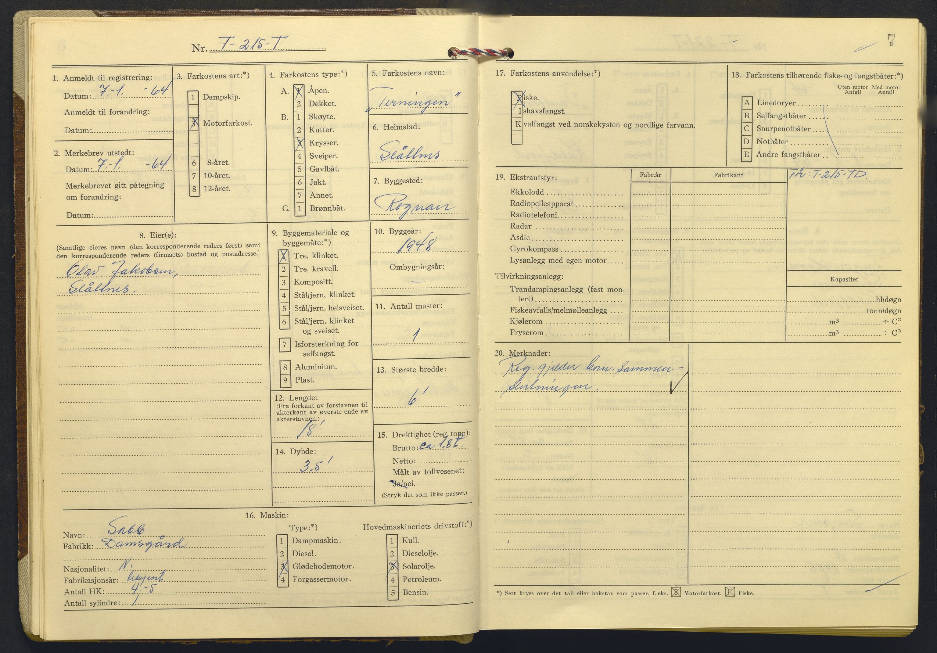 Fiskeridirektoratet - 1 Adm. ledelse - 13 Båtkontoret, AV/SAB-A-2003/I/Ia/Iab/L0072: 135.0230/2  Merkeprotokoll - Tromsø, 1963-1966
