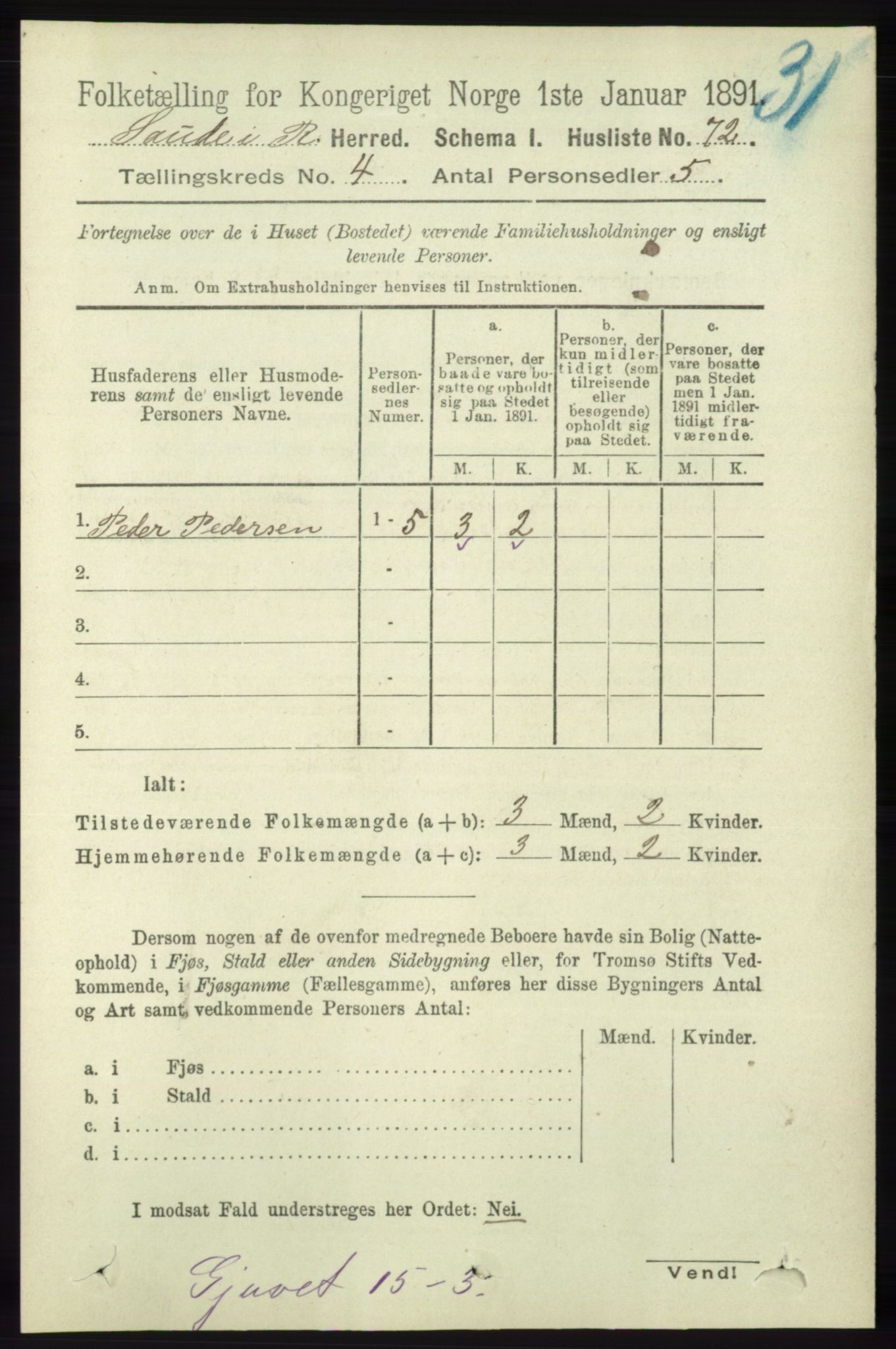 RA, 1891 census for 1135 Sauda, 1891, p. 1812