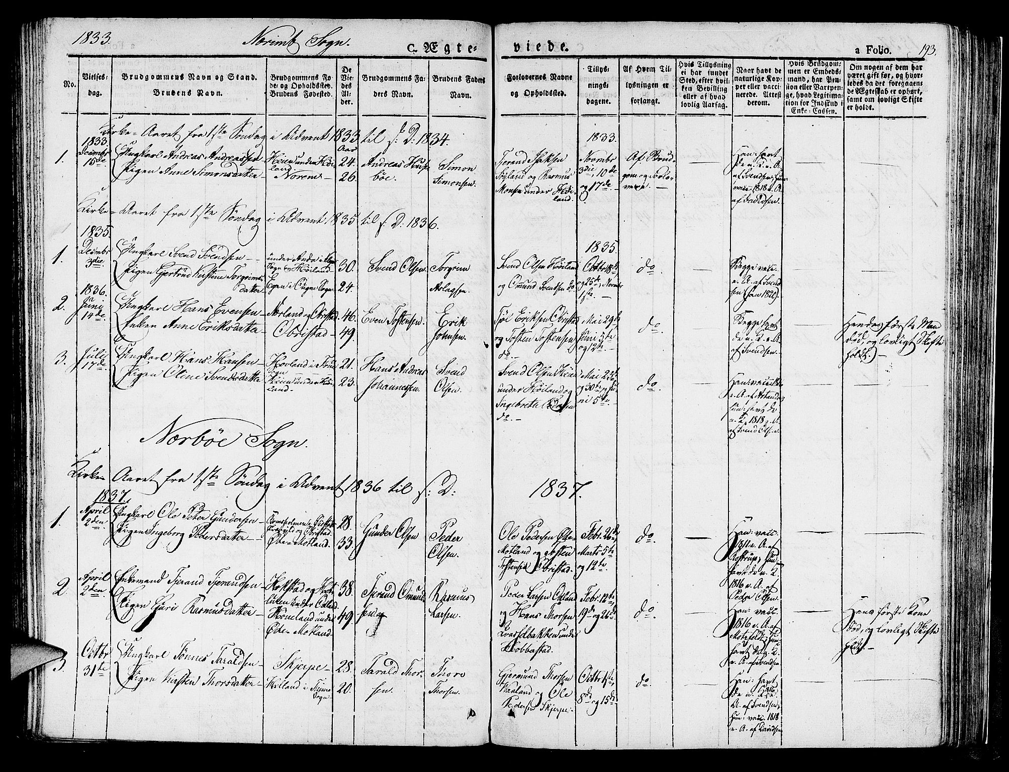 Hå sokneprestkontor, SAST/A-101801/001/30BA/L0004: Parish register (official) no. A 4.1 /1, 1826-1841, p. 193