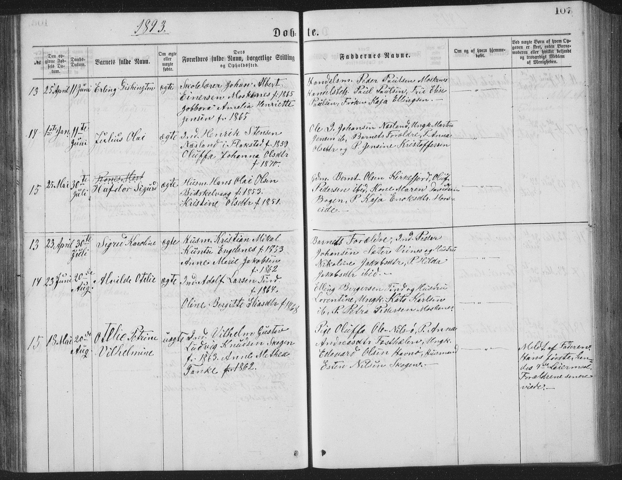 Ministerialprotokoller, klokkerbøker og fødselsregistre - Nordland, SAT/A-1459/886/L1225: Parish register (copy) no. 886C02, 1874-1896, p. 107