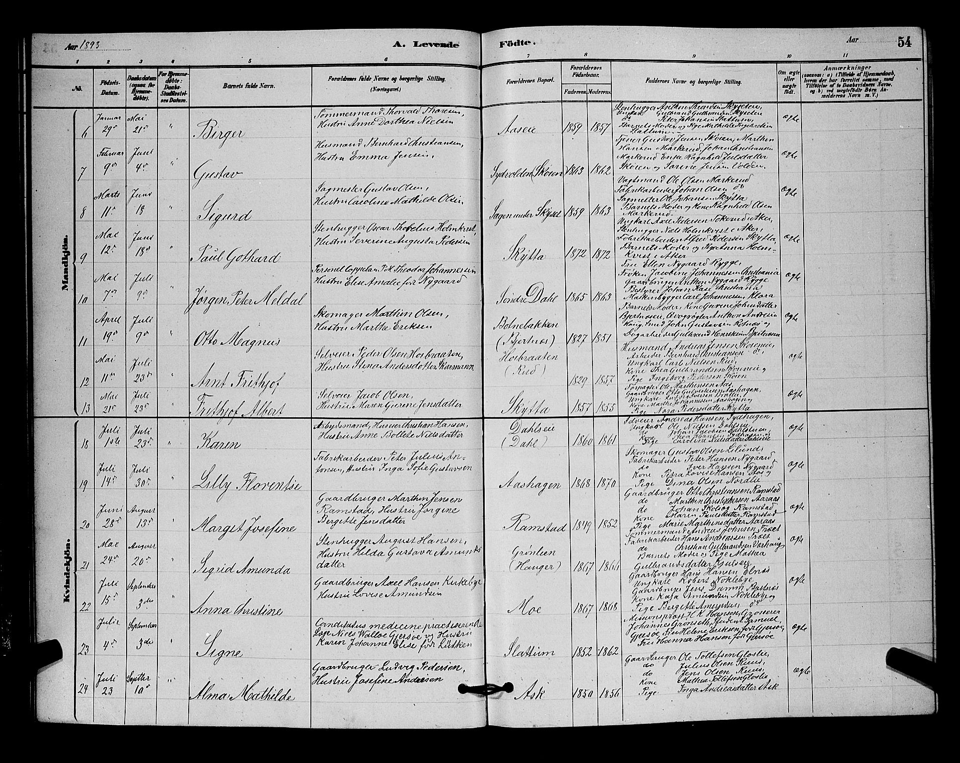 Nittedal prestekontor Kirkebøker, SAO/A-10365a/G/Ga/L0002: Parish register (copy) no. I 2, 1879-1901, p. 54