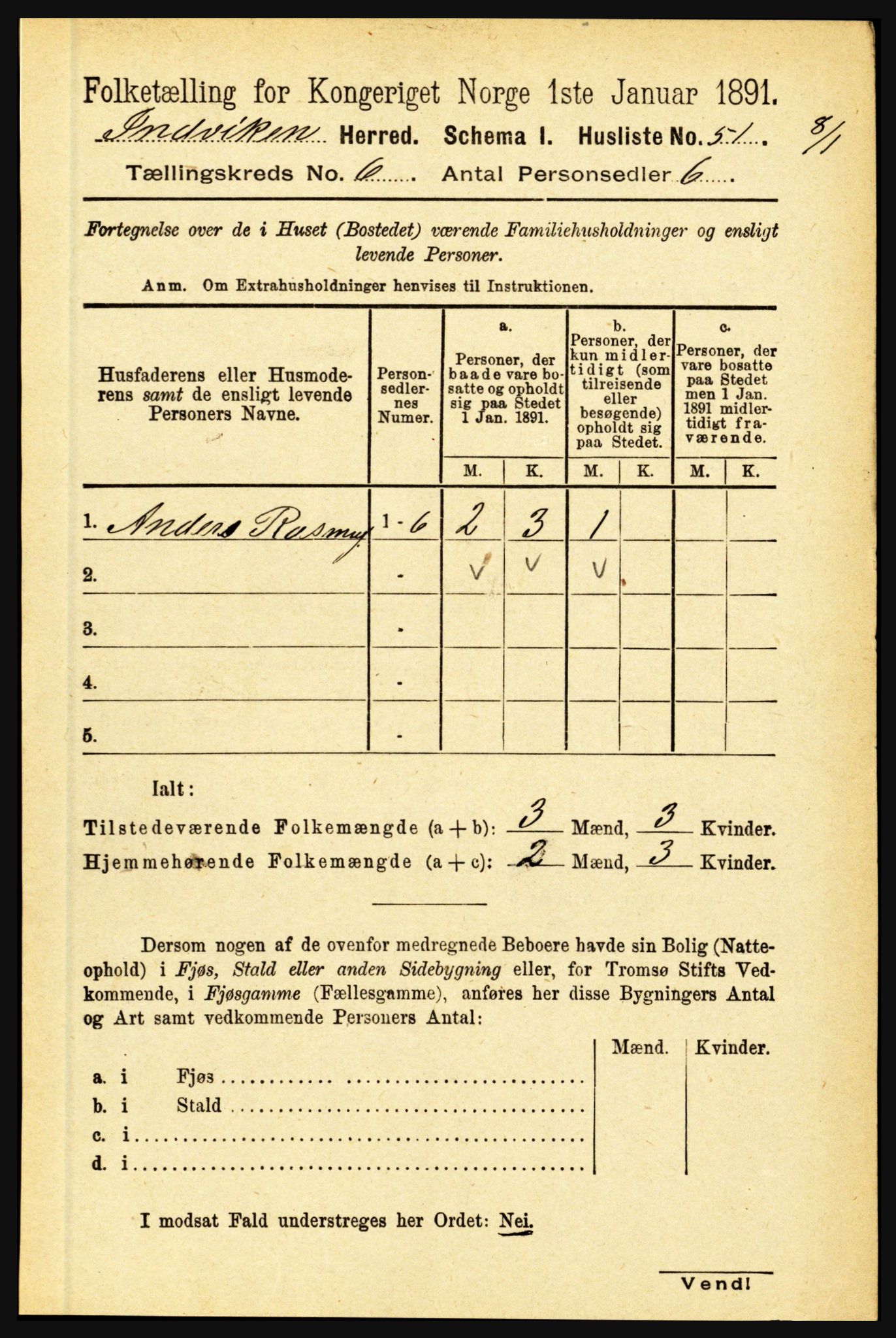 RA, 1891 census for 1447 Innvik, 1891, p. 2242