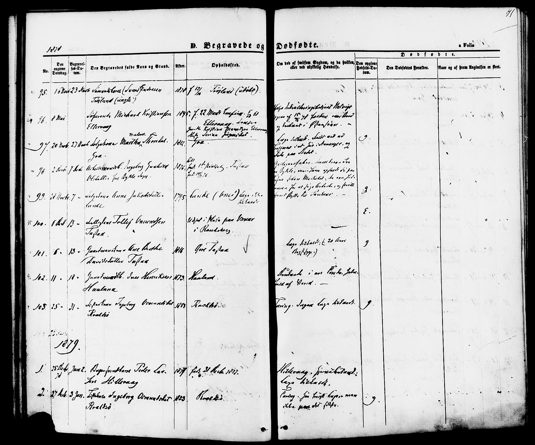 Hetland sokneprestkontor, AV/SAST-A-101826/30/30BA/L0006: Parish register (official) no. A 6, 1869-1884, p. 71