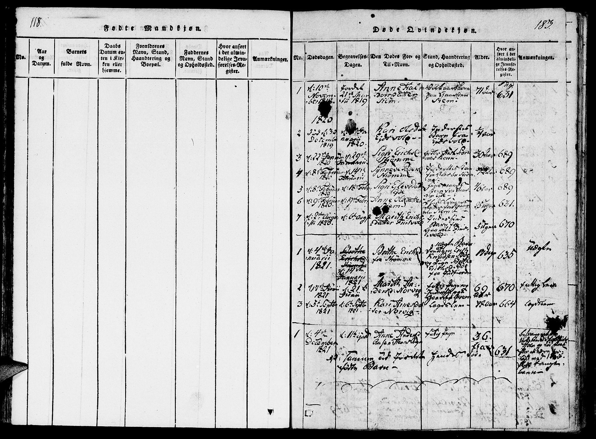 Ministerialprotokoller, klokkerbøker og fødselsregistre - Møre og Romsdal, SAT/A-1454/542/L0551: Parish register (official) no. 542A01, 1818-1853, p. 182-183