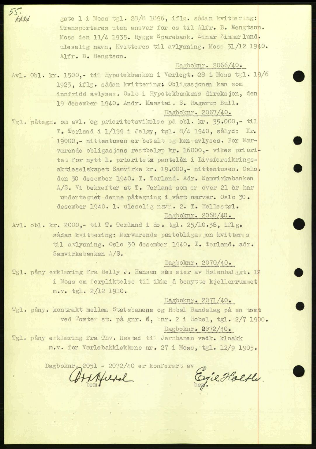 Moss sorenskriveri, SAO/A-10168: Mortgage book no. B10, 1940-1941, Diary no: : 2066/1940