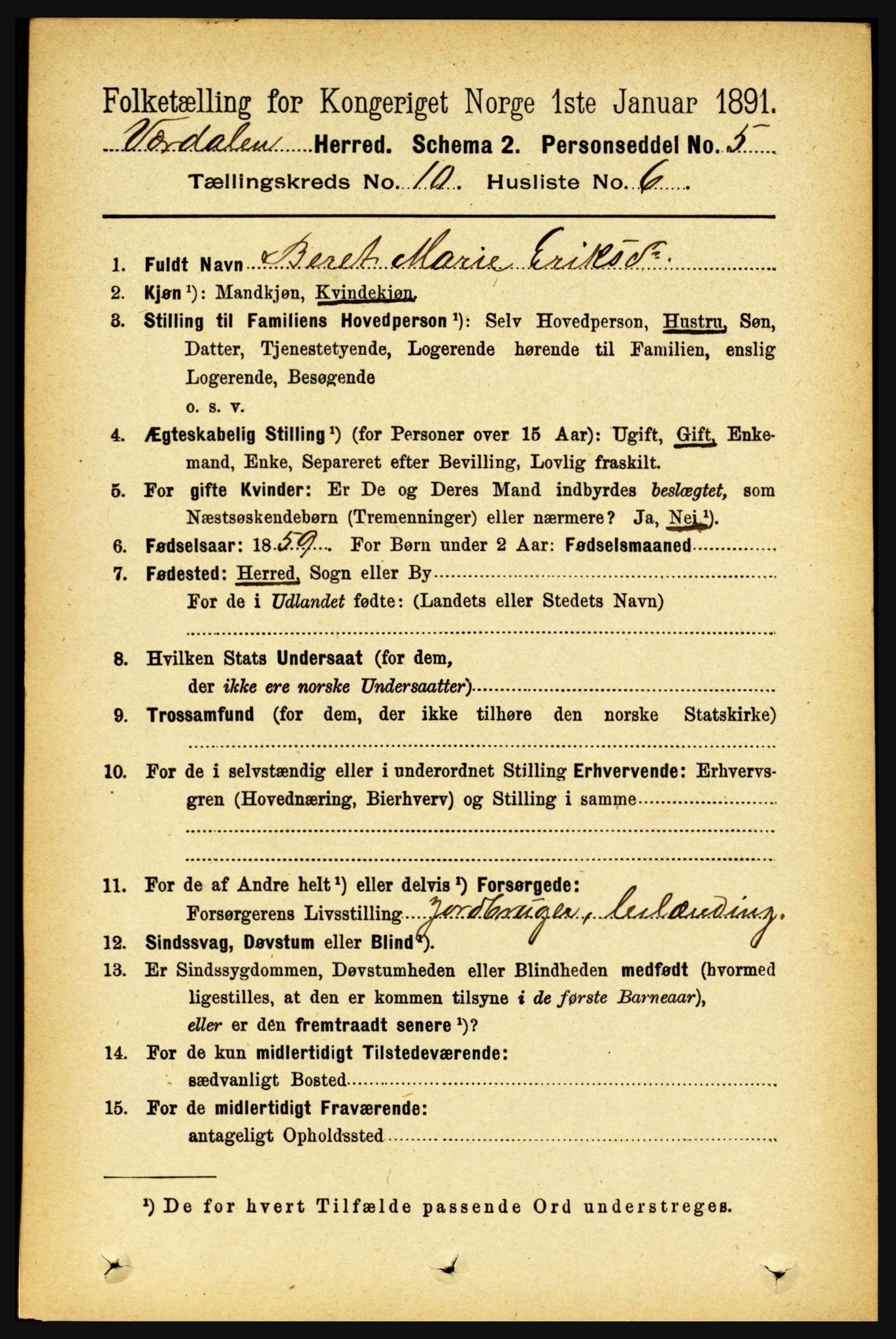 RA, 1891 census for 1721 Verdal, 1891, p. 5612
