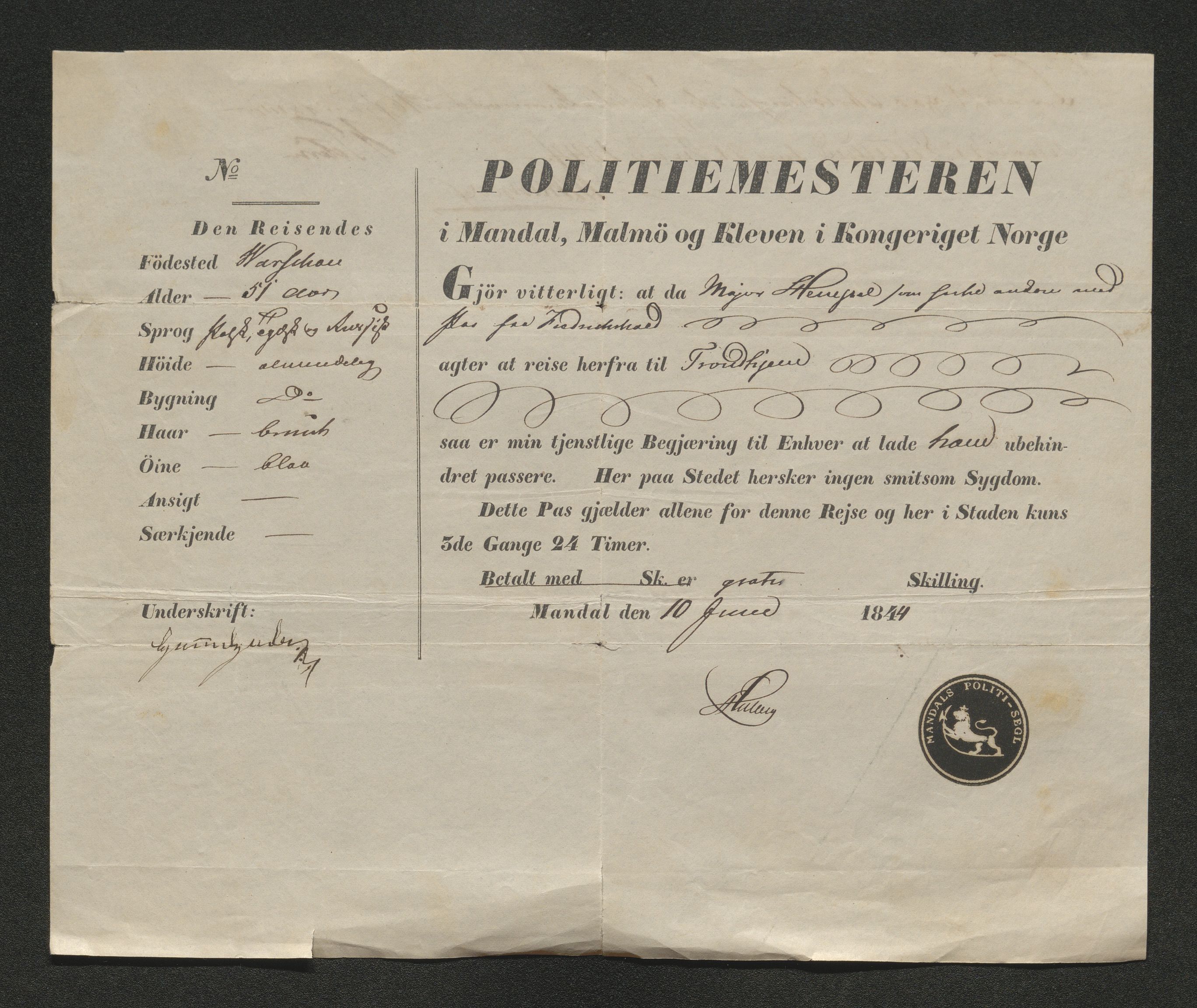 Drammen politikammer, SAKO/A-623/I/Ia/Iab/L0007: Innleverte pass, 1843-1844, p. 589