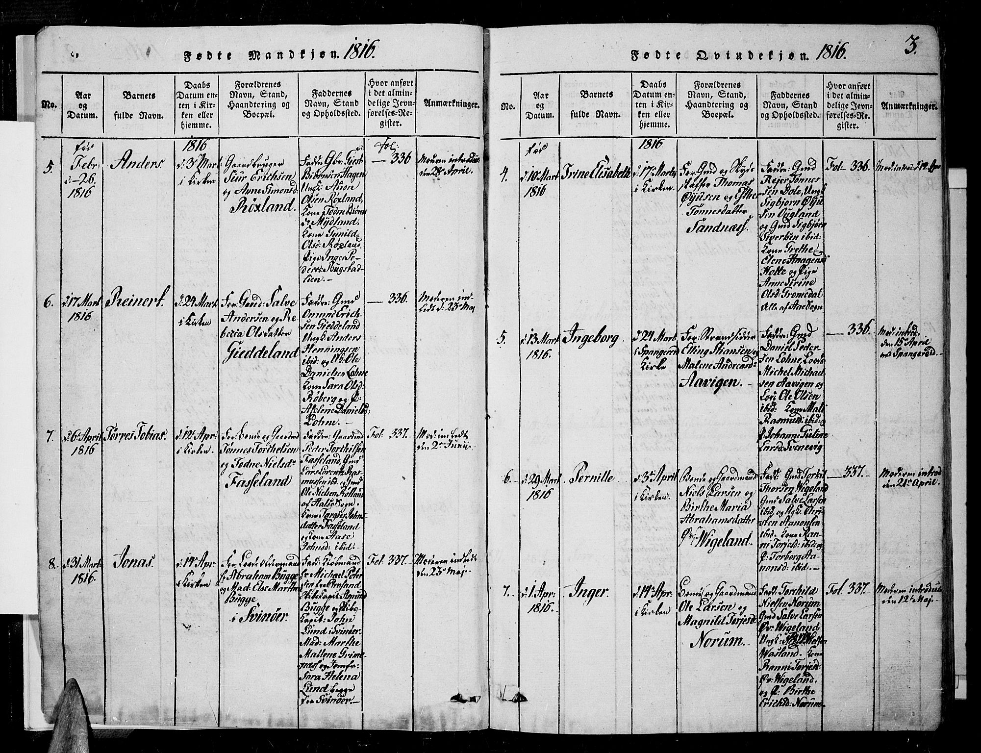 Sør-Audnedal sokneprestkontor, AV/SAK-1111-0039/F/Fa/Fab/L0005: Parish register (official) no. A 5, 1816-1830, p. 3