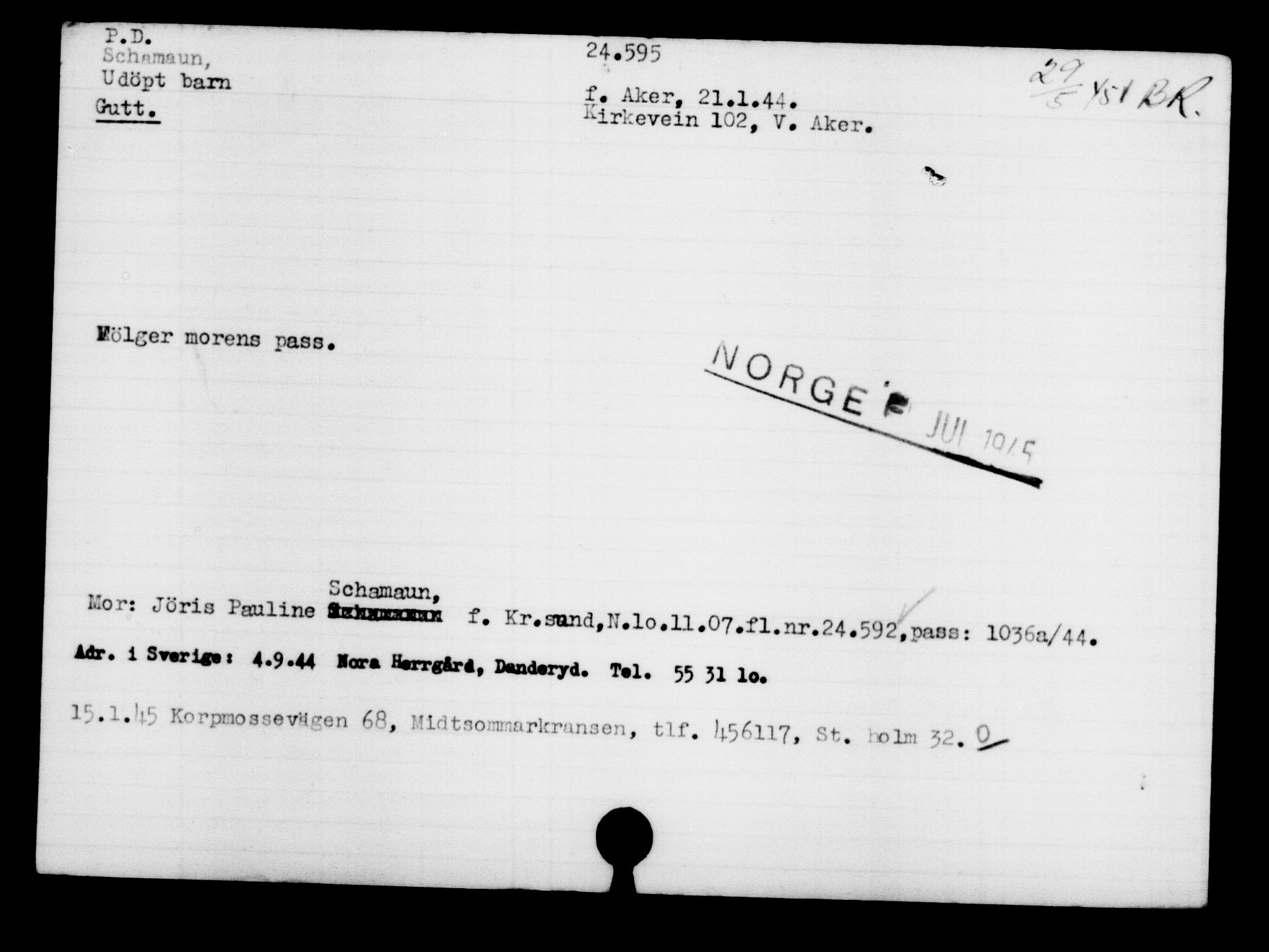 Den Kgl. Norske Legasjons Flyktningskontor, AV/RA-S-6753/V/Va/L0010: Kjesäterkartoteket.  Flyktningenr. 22000-25314, 1940-1945, p. 2735