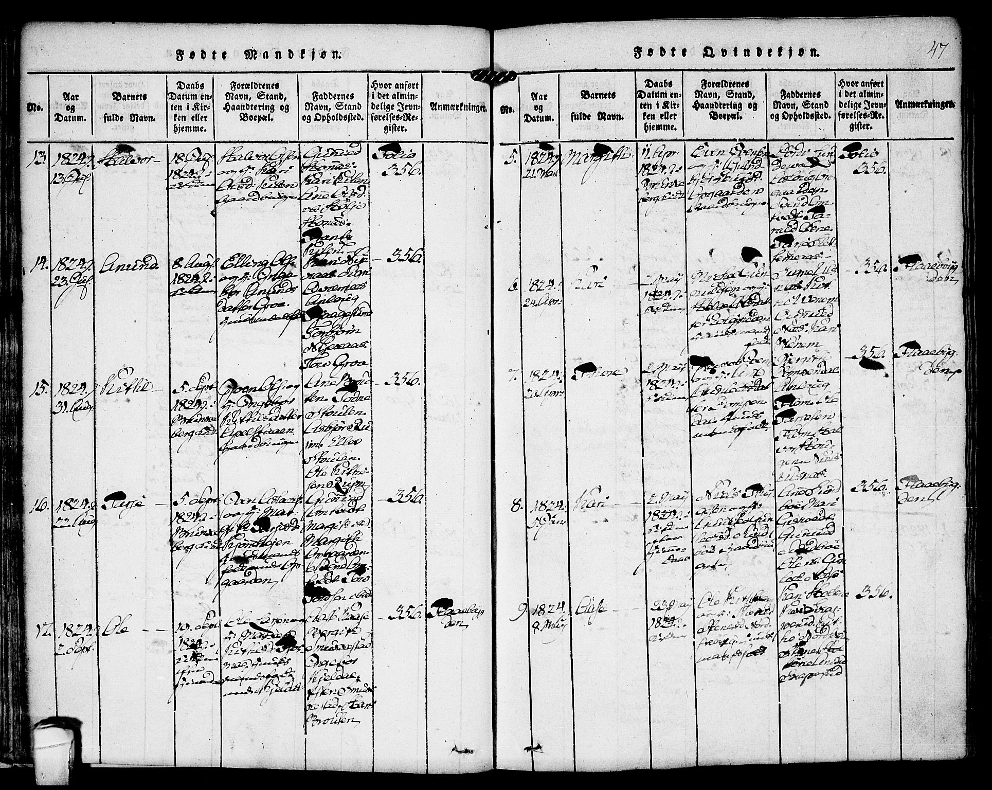 Kviteseid kirkebøker, AV/SAKO-A-276/F/Fa/L0005: Parish register (official) no. I 5, 1815-1836, p. 47