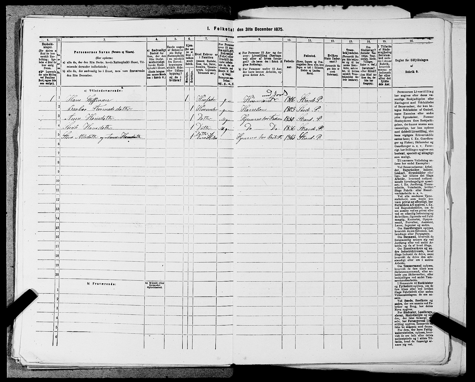 SAST, 1875 census for 1130P Strand, 1875, p. 237