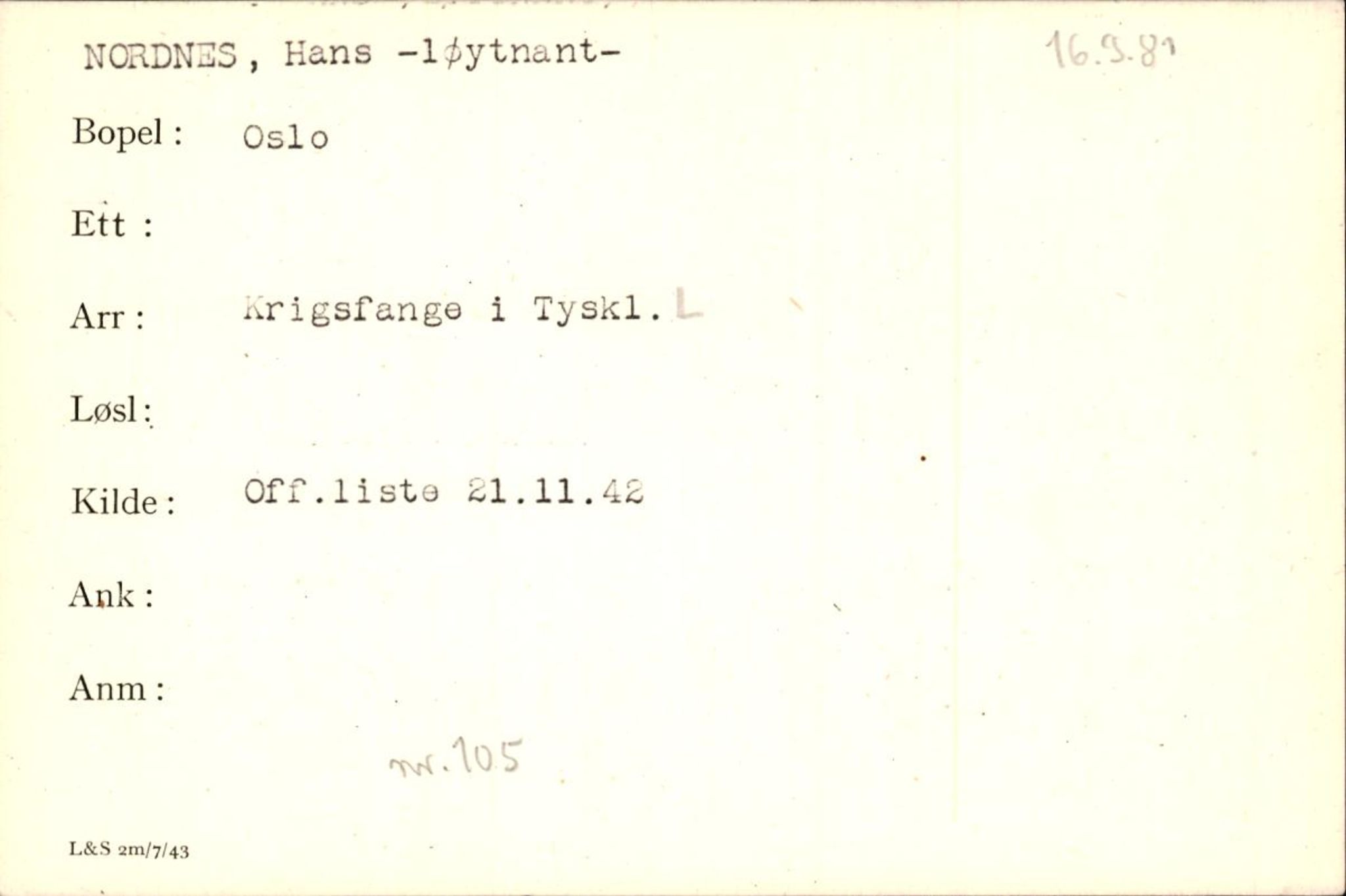 Forsvaret, Forsvarets krigshistoriske avdeling, AV/RA-RAFA-2017/Y/Yf/L0200: II-C-11-2102  -  Norske krigsfanger i Tyskland, 1940-1945, p. 791