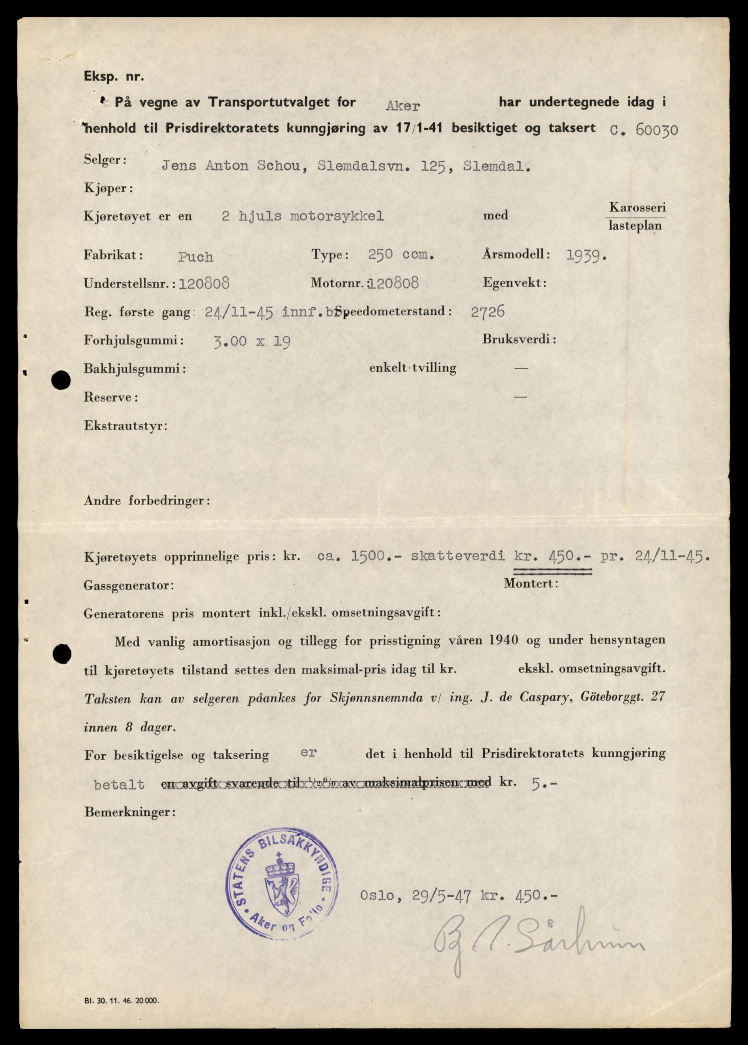 Møre og Romsdal vegkontor - Ålesund trafikkstasjon, AV/SAT-A-4099/F/Fe/L0026: Registreringskort for kjøretøy T 11046 - T 11160, 1927-1998, p. 1305