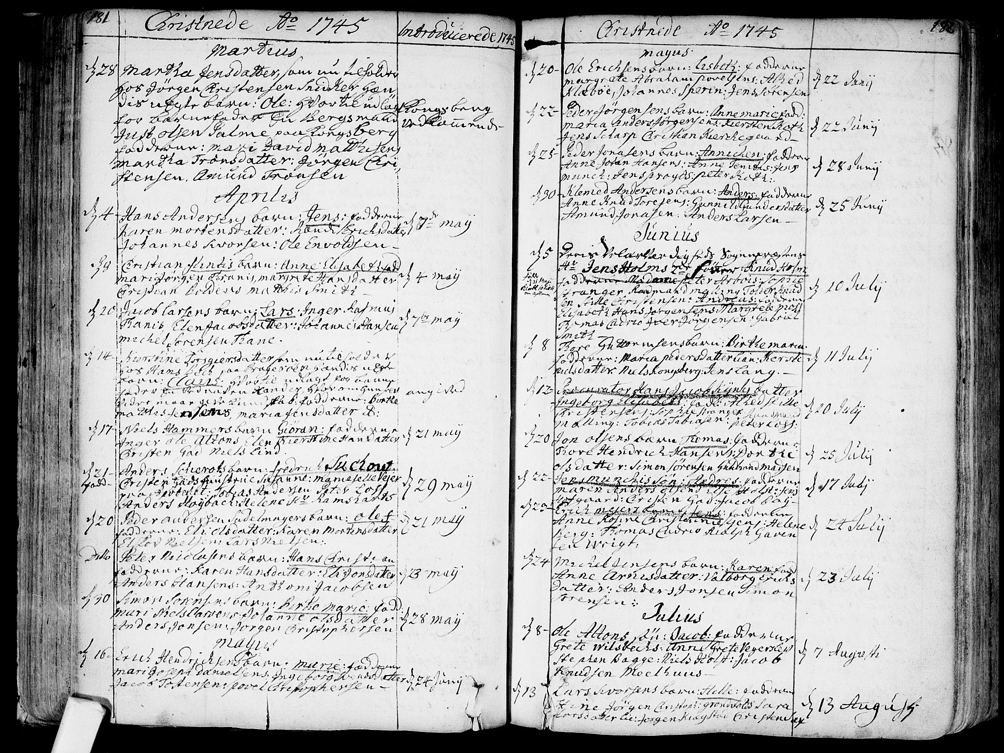 Bragernes kirkebøker, SAKO/A-6/F/Fa/L0004: Parish register (official) no. I 4, 1734-1759, p. 181-182