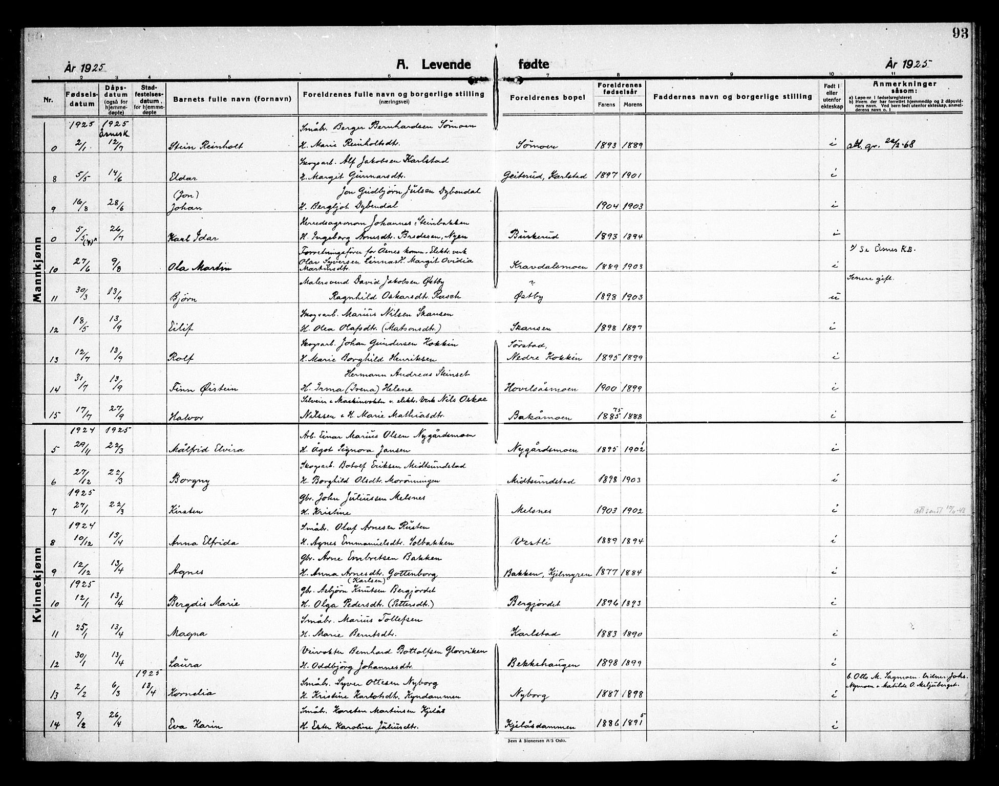 Åsnes prestekontor, AV/SAH-PREST-042/H/Ha/Haa/L0000D: Parish register (official) no. 0B, 1890-1929, p. 93