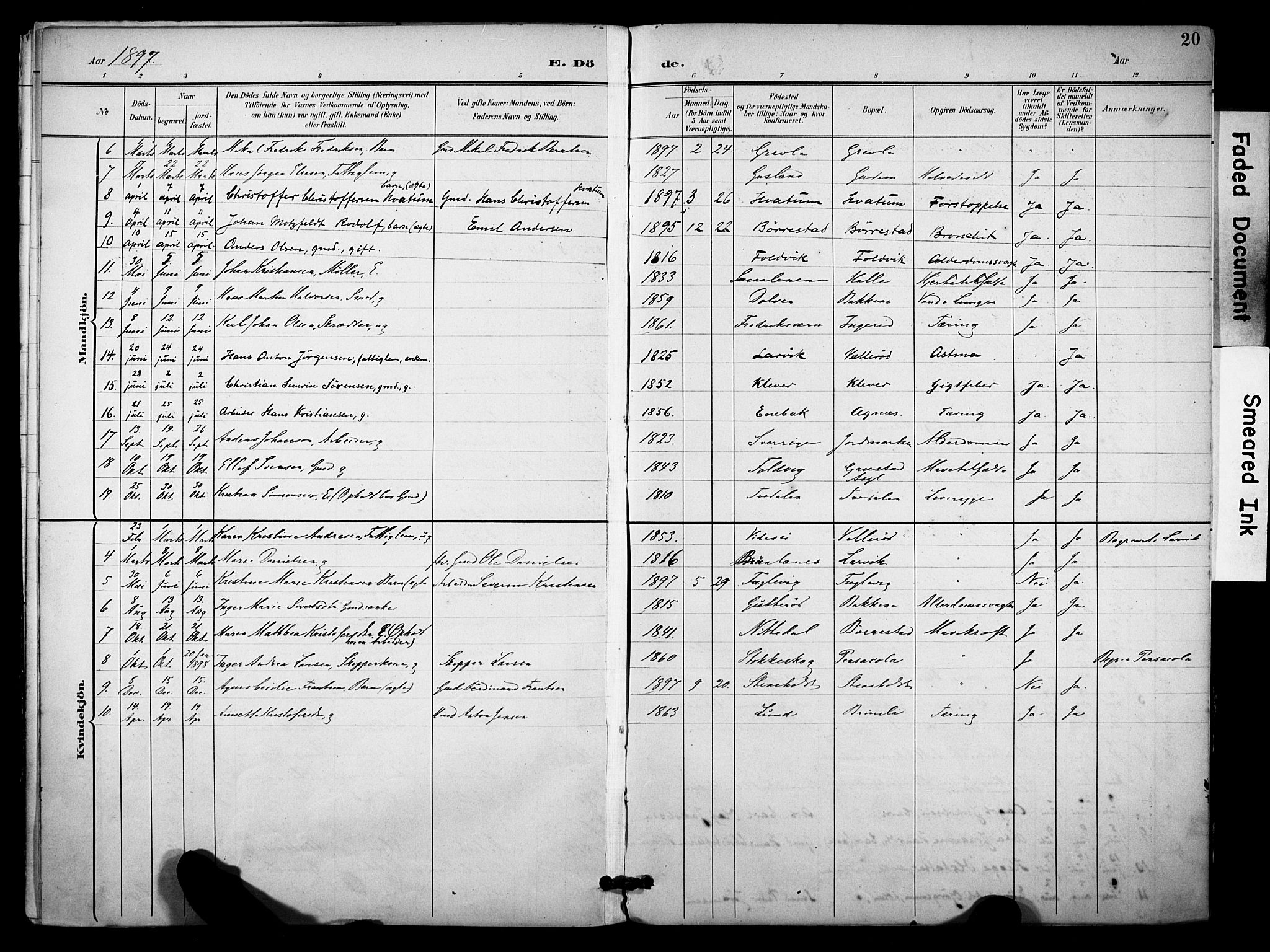 Brunlanes kirkebøker, SAKO/A-342/F/Fc/L0002: Parish register (official) no. III 2, 1895-1899, p. 20