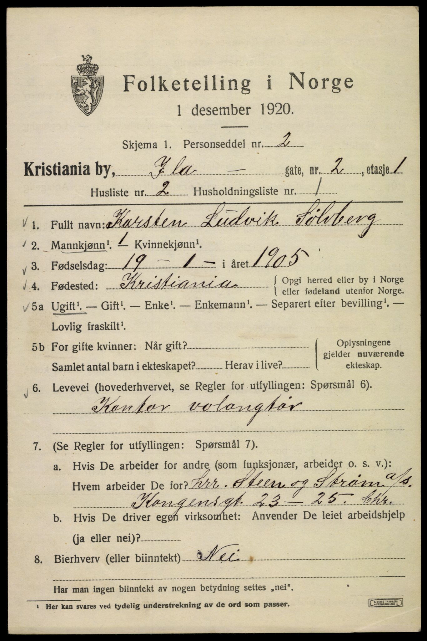 SAO, 1920 census for Kristiania, 1920, p. 307439