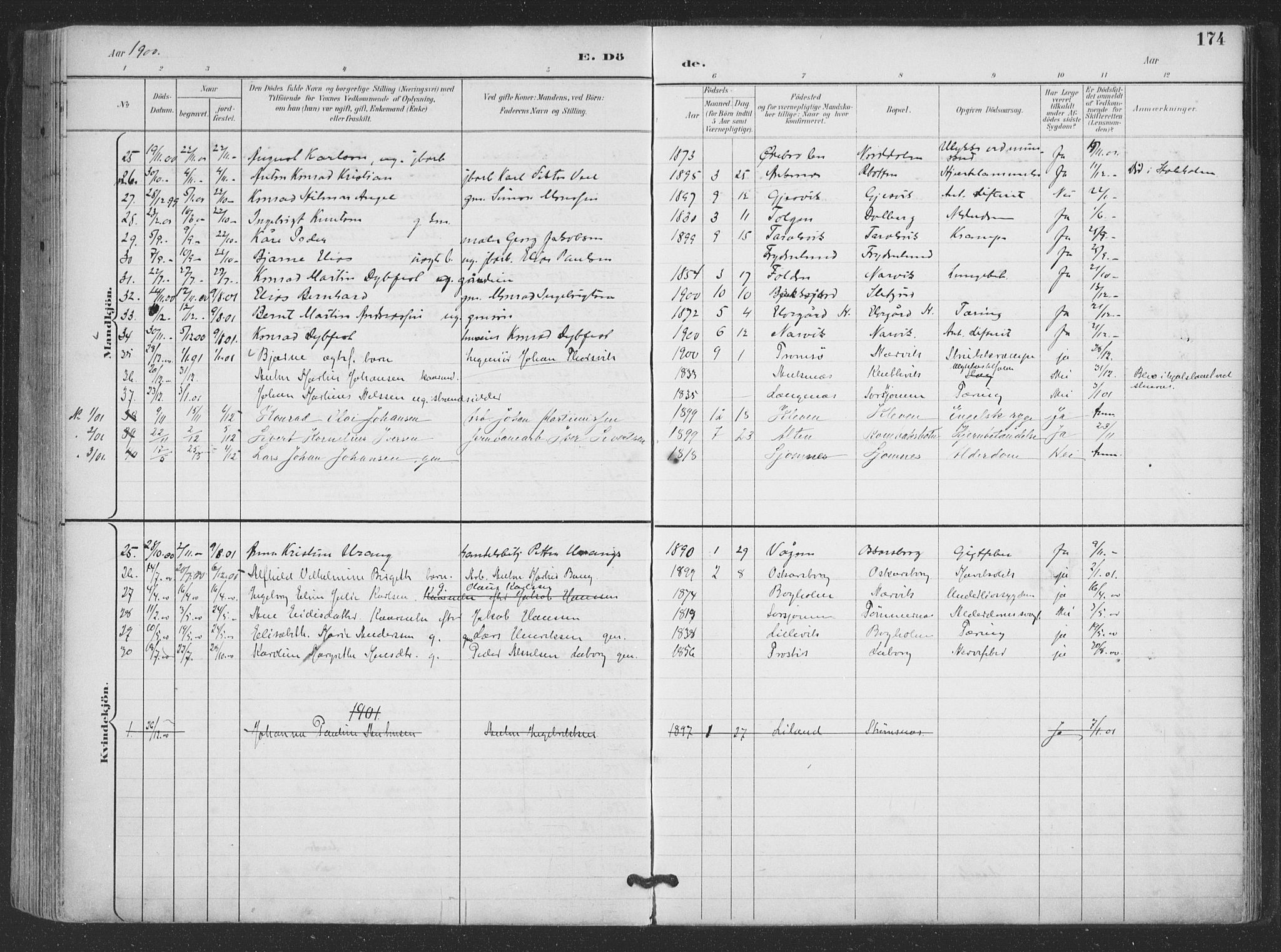 Ministerialprotokoller, klokkerbøker og fødselsregistre - Nordland, AV/SAT-A-1459/866/L0939: Parish register (official) no. 866A02, 1894-1906, p. 174